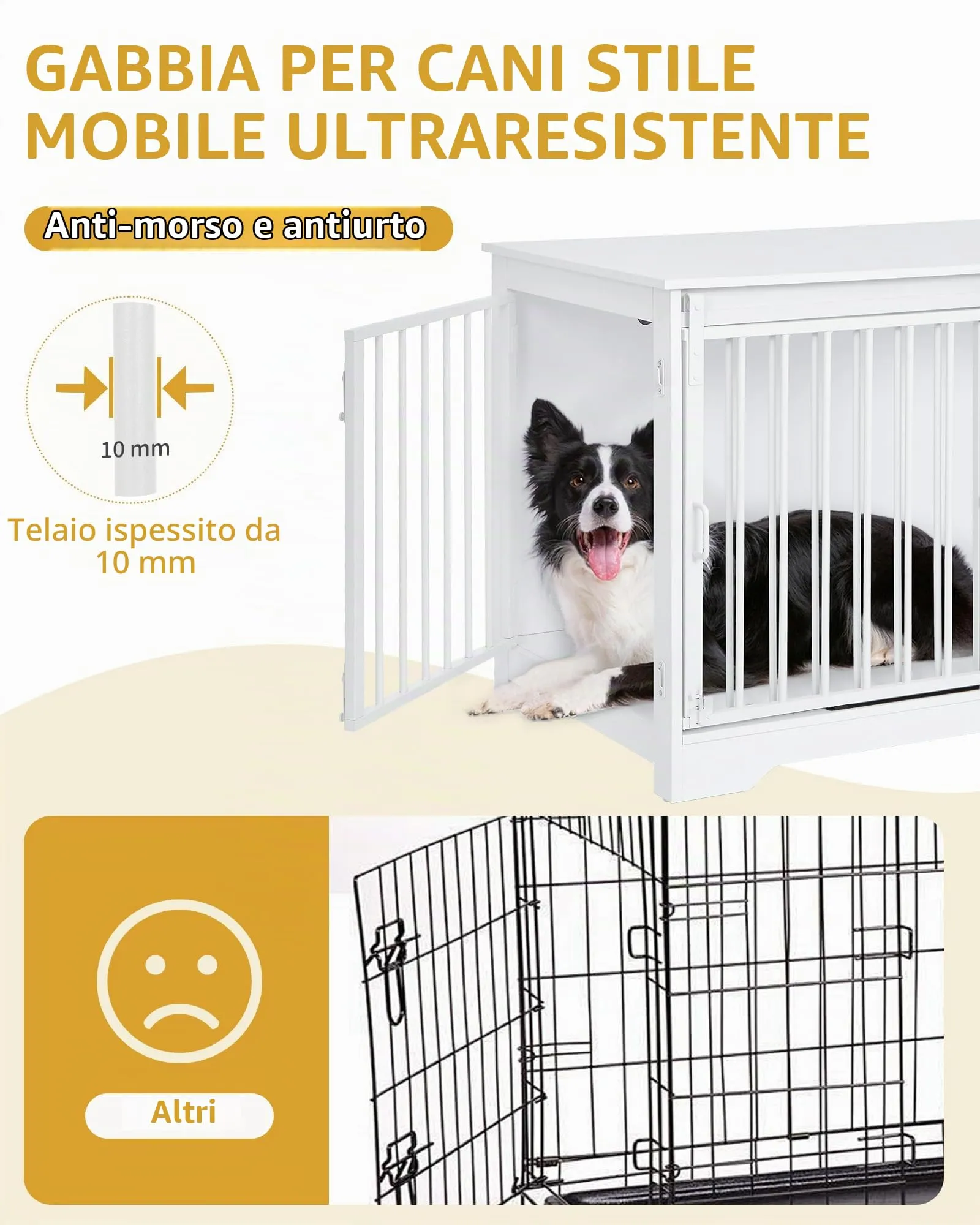 Hzuaneri Gabbia per Cani con Tavolo, Bianco, 100 x 60 x 68 cm - immagine 3