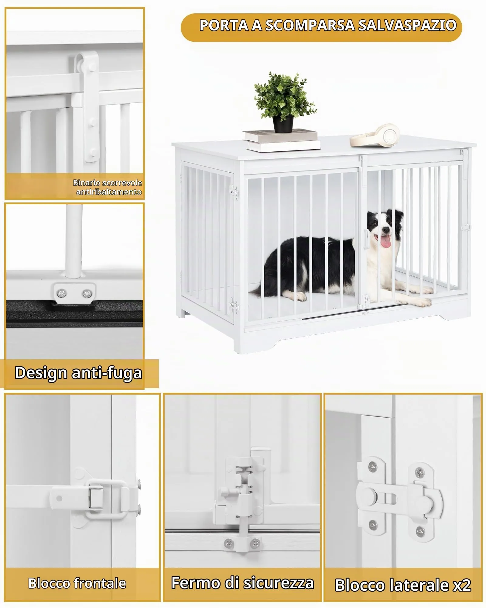 Hzuaneri Gabbia per Cani con Tavolo, Bianco, 100 x 60 x 68 cm - immagine 5