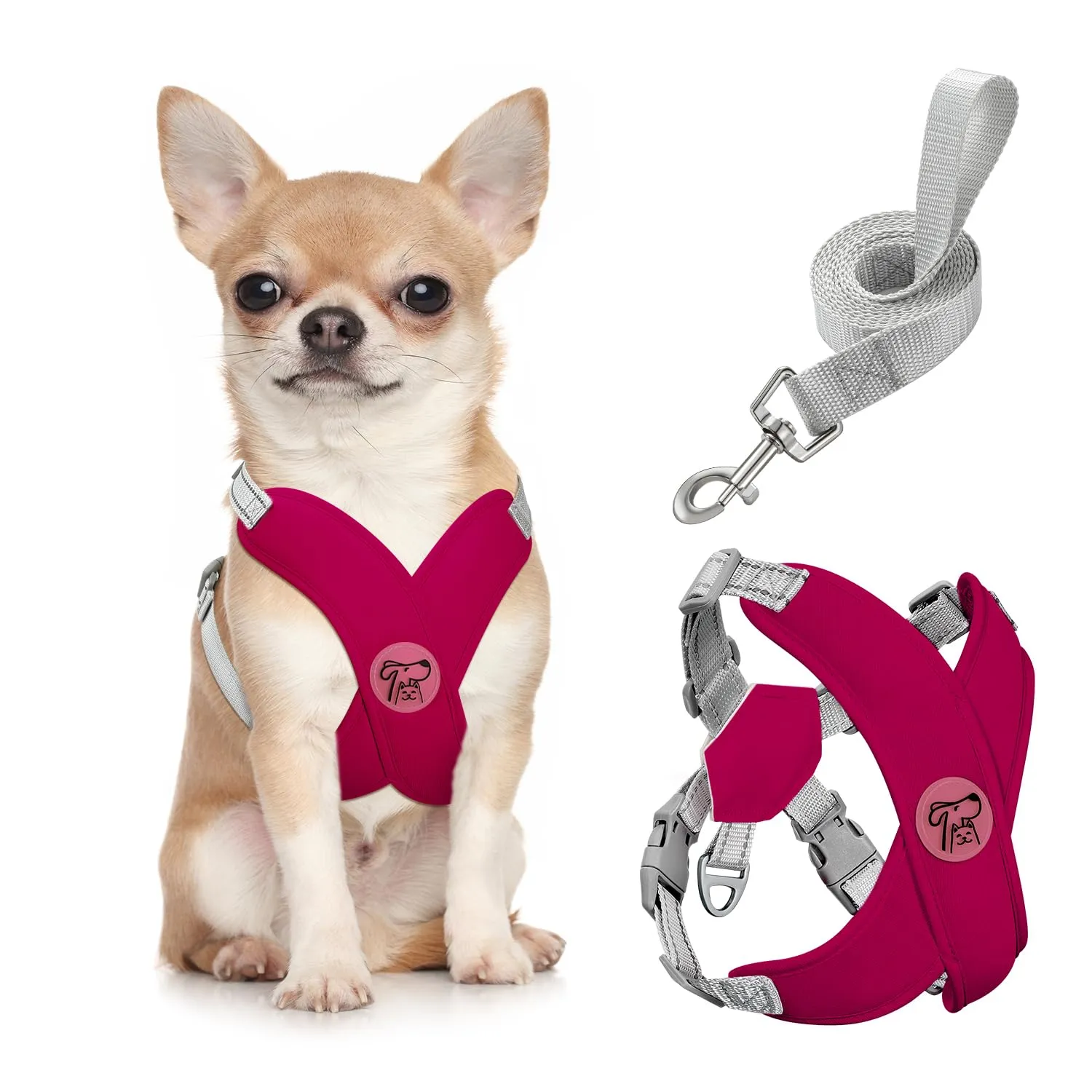Pawaboo Set di Pettorina e Guinzaglio per Cani Traspirante Senza Tirare con Strisce Riflettenti, S, Magenta - immagine 1