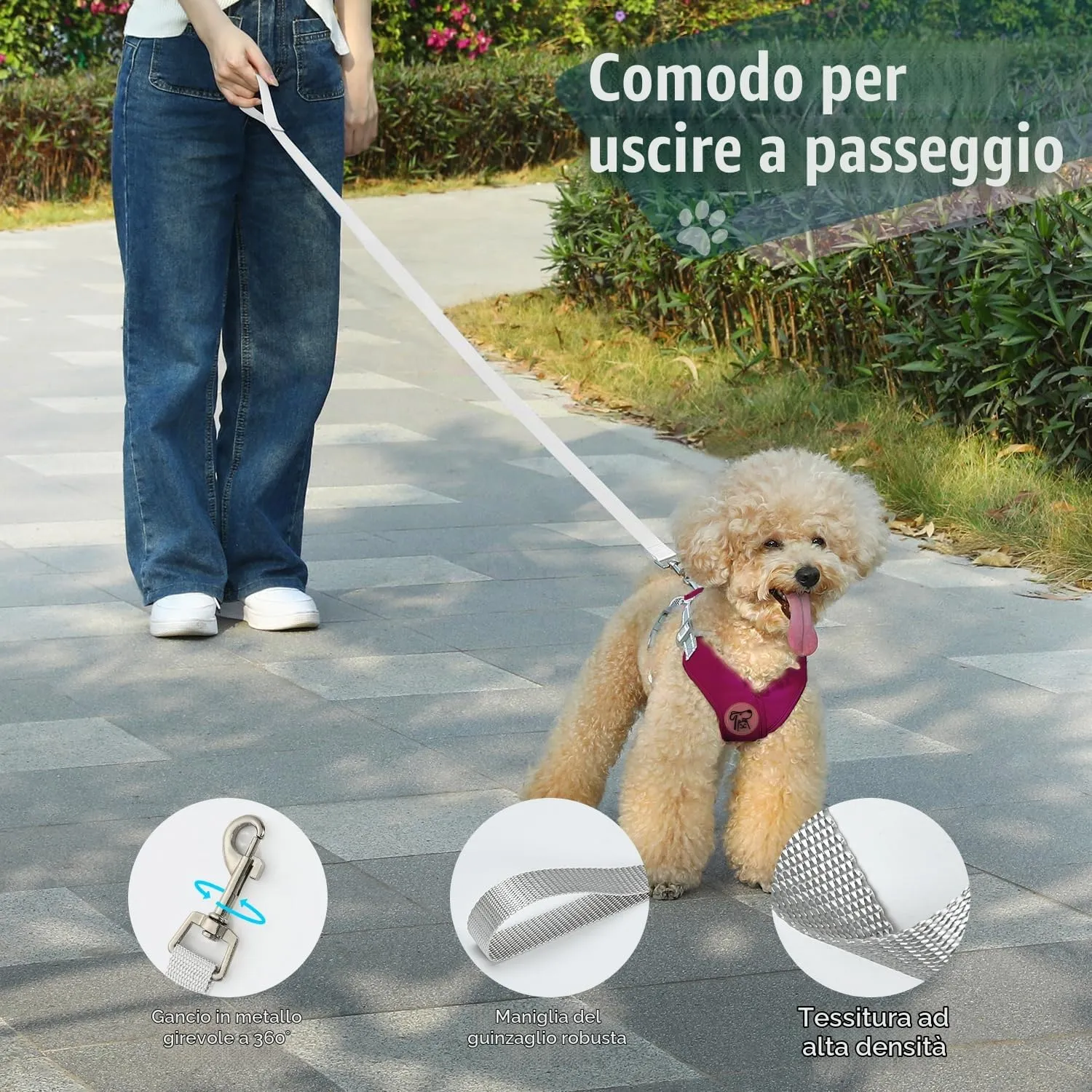 Pawaboo Set di Pettorina e Guinzaglio per Cani Traspirante Senza Tirare con Strisce Riflettenti, S, Magenta - immagine 6