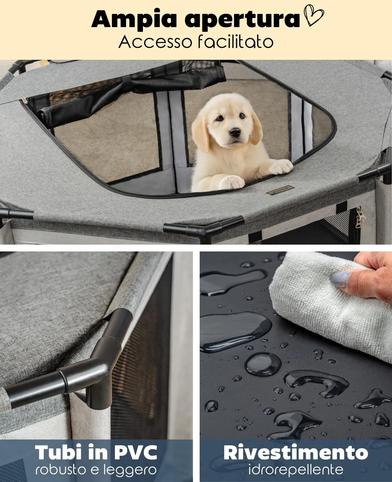 lionto Recinto per cani e gatti in tessuto Oxford e PVC, ottagonale, 112x112x62 cm, grigio - immagine 3