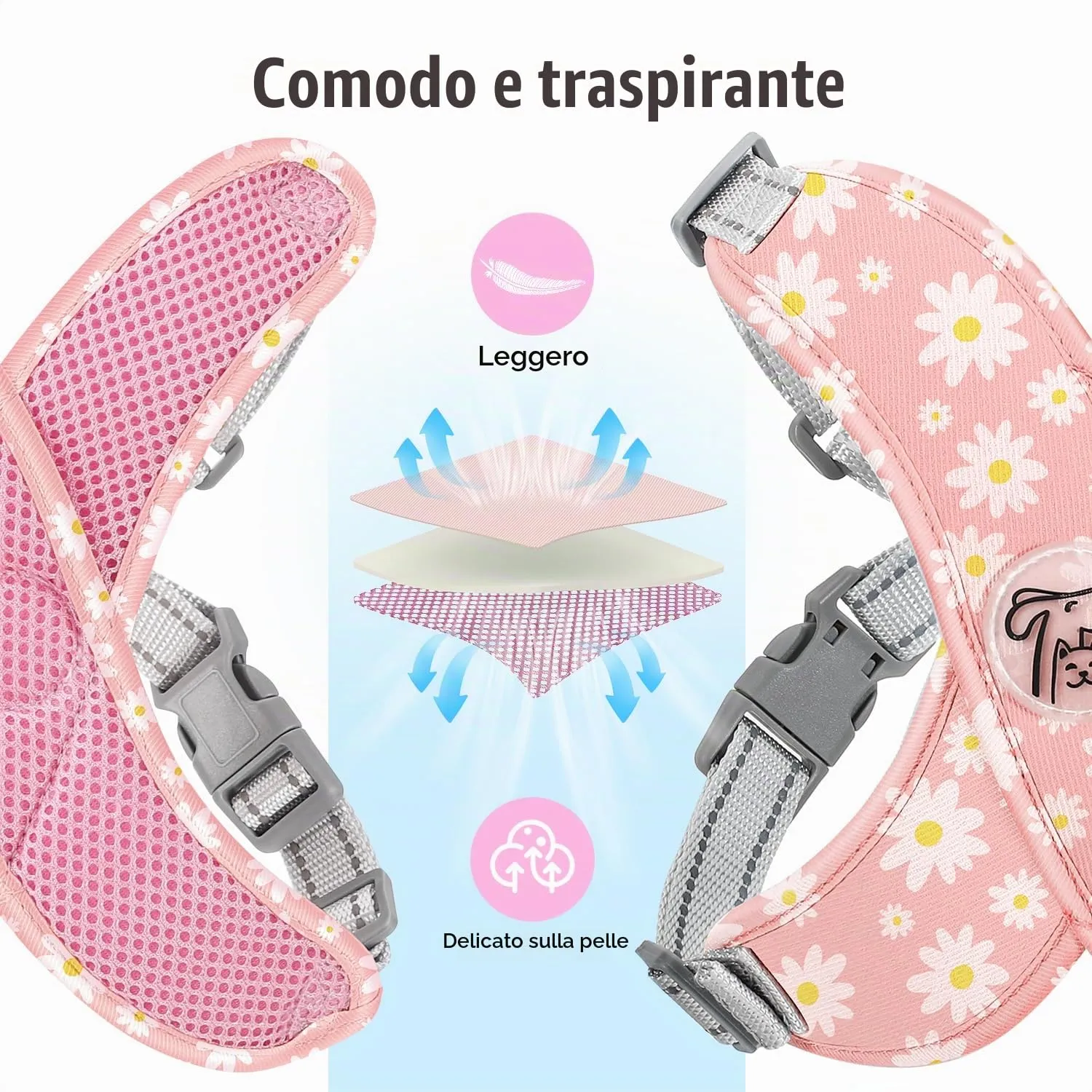 Pawaboo Imbracatura di Sicurezza per Cani con Guinzaglio, L, Margherita Rosa - immagine 5