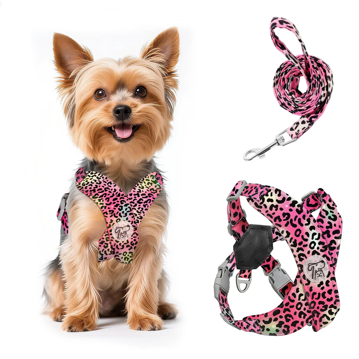 Pawaboo Set di Pettorina e Guinzaglio per Cani, Taglia XS, Leopardo Magenta - immagine 1