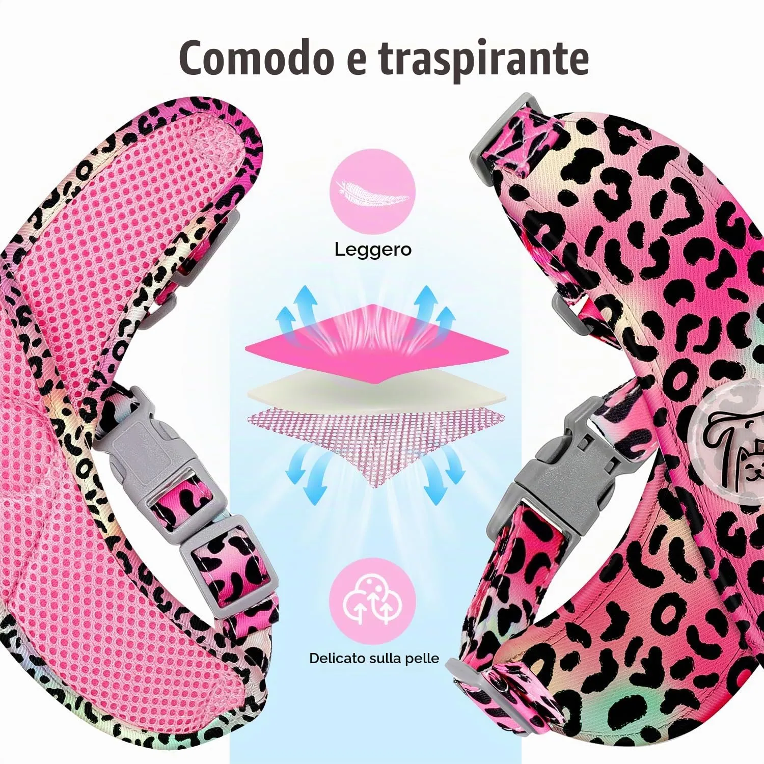 Pawaboo Set di Pettorina e Guinzaglio per Cani, Taglia XS, Leopardo Magenta - immagine 5