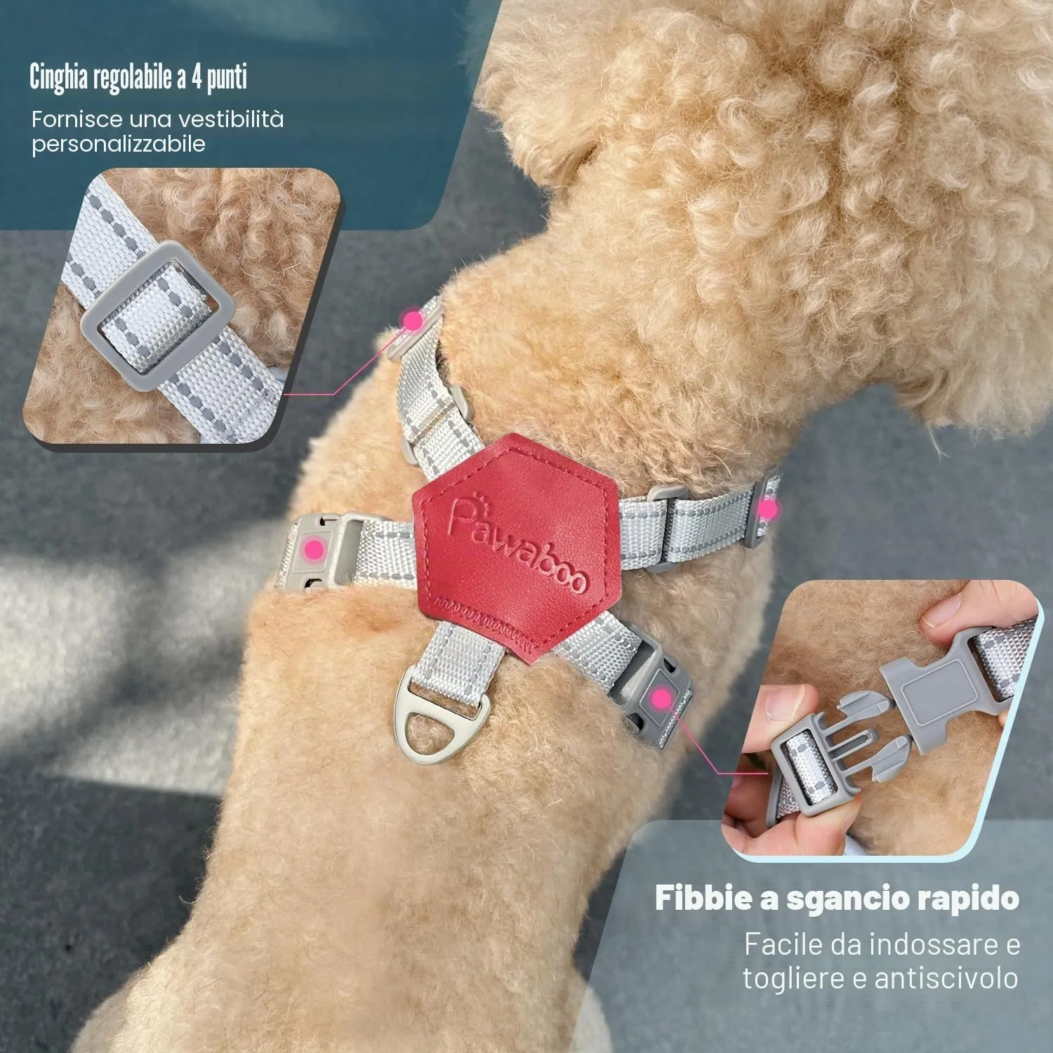 Pawaboo Set di Pettorina e Guinzaglio per Cani di Taglia Piccola e Media, Rosa Plaid, Taglia M - immagine 4