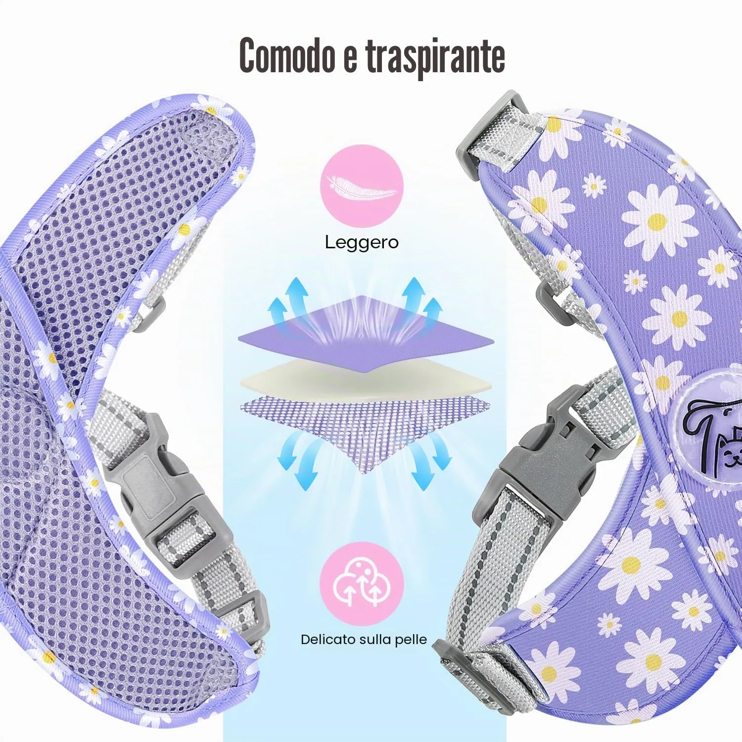 Pawaboo Set di Pettorina e Guinzaglio per Cani di Taglia Piccola, Margherita Viola, Taglia M - immagine 5