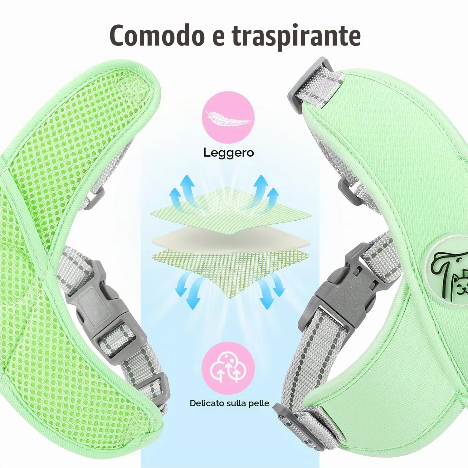 Pawaboo Set di Pettorina e Guinzaglio per Cani di Taglia Piccola e Media, Menta Verde, Taglia M - immagine 5