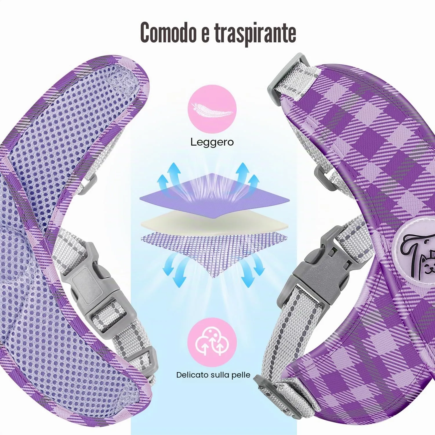 Pawaboo Imbracatura di Sicurezza per Cani con Guinzaglio, S, Viola Plaid - immagine 5