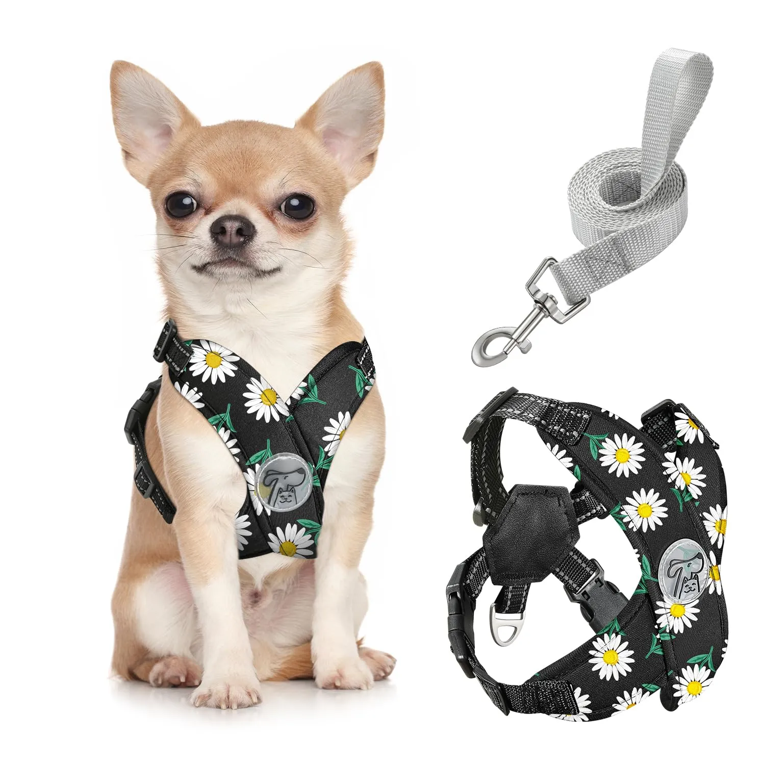 Pawaboo Imbracatura di Sicurezza per Cani con Guinzaglio, Traspirante, Senza Tirare, S, Margherita Nera - immagine 1