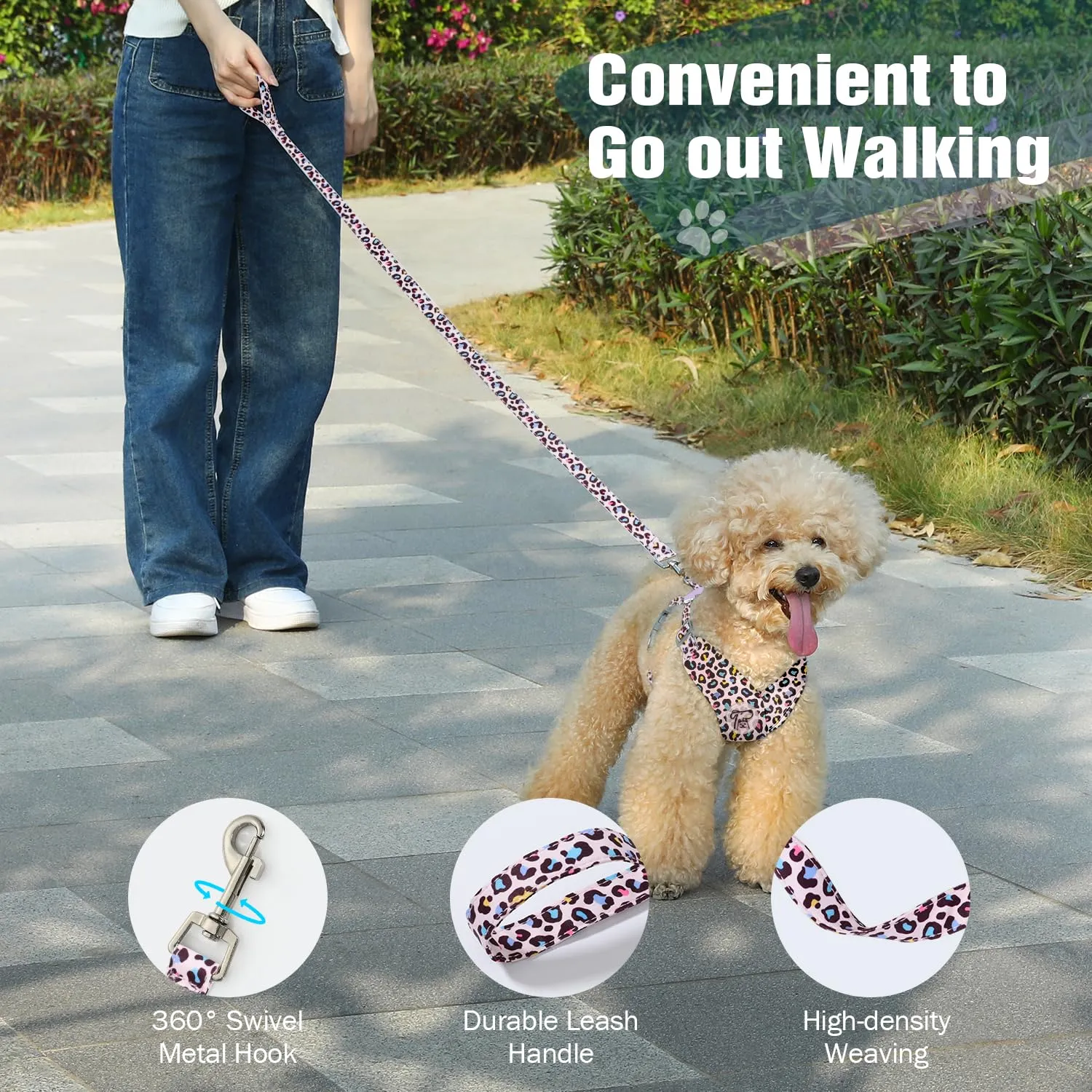 Pawaboo Set di Pettorina e Guinzaglio per Cani di Taglia Piccola, XS, Leopardo Rosa - immagine 6