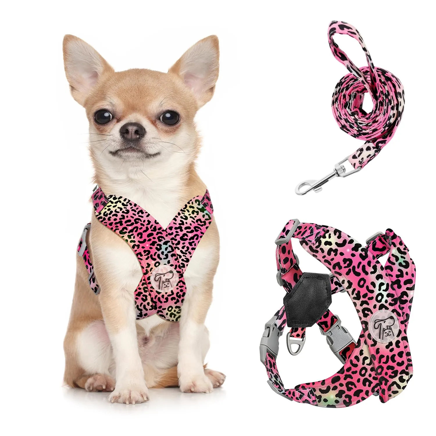 Pawaboo Set di Pettorina e Guinzaglio per Cani di Taglia Piccola, Leopardo Magenta, S - immagine 1