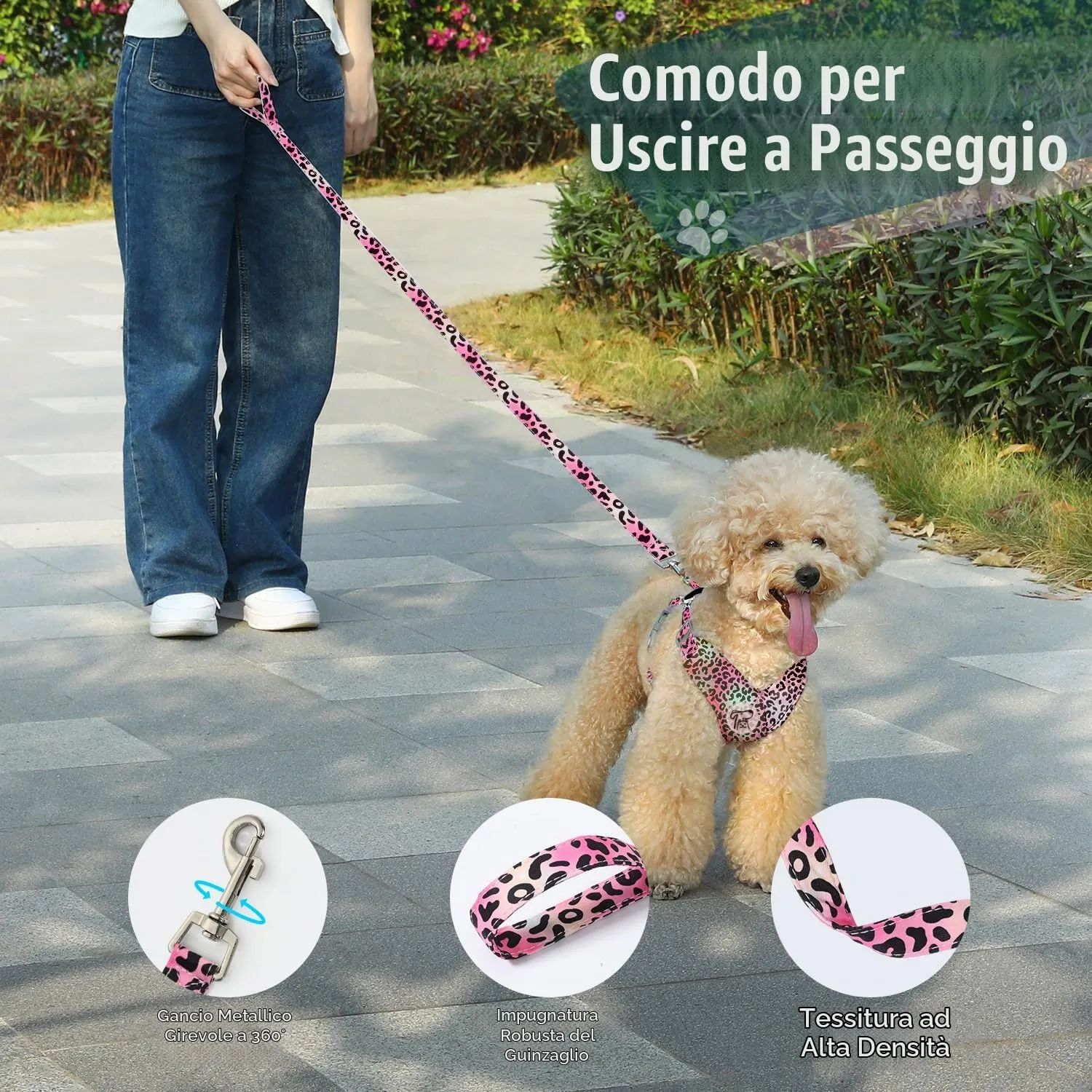 Pawaboo Set di Pettorina e Guinzaglio per Cani di Taglia Piccola, Leopardo Magenta, S - immagine 6