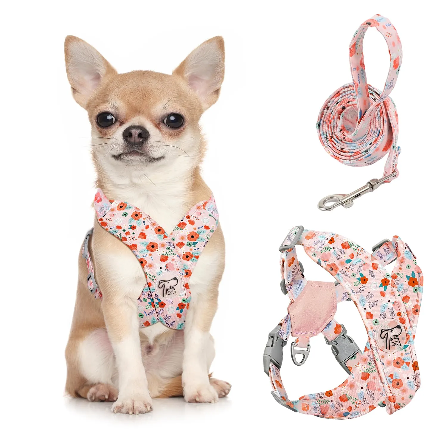 Pawaboo Set di Pettorina e Guinzaglio per Cani, Taglia S, Z-Fiori Rosa - immagine 1