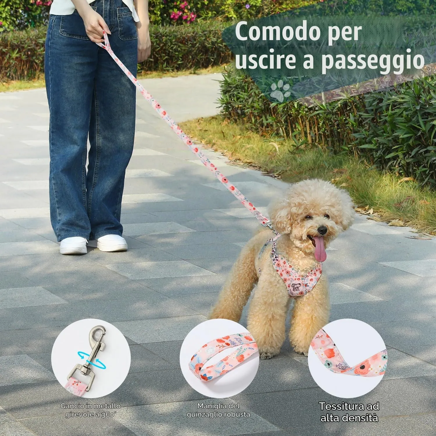 Pawaboo Set di Pettorina e Guinzaglio per Cani, Taglia S, Z-Fiori Rosa - immagine 6