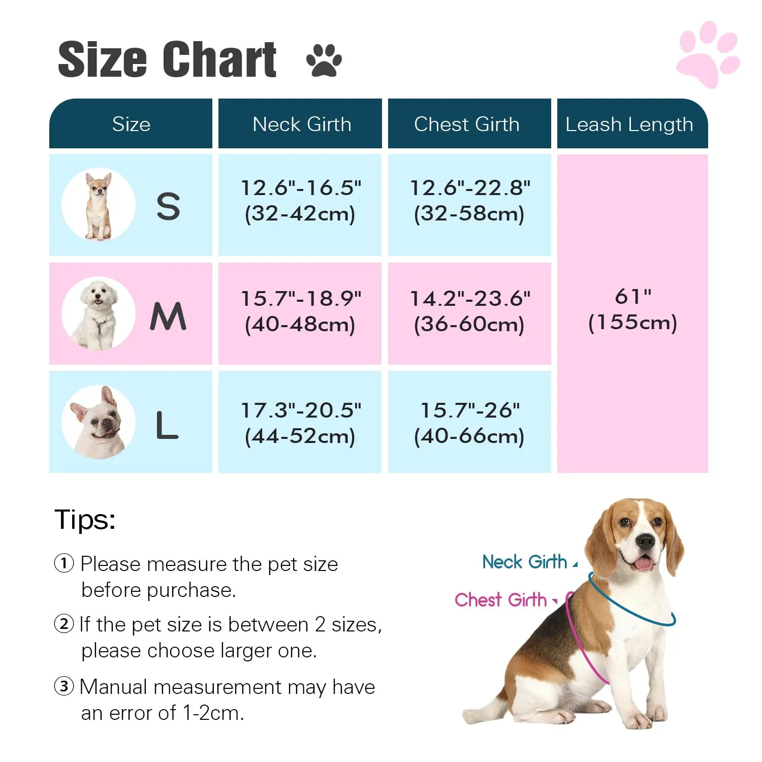 Pawaboo Set di Pettorina e Guinzaglio per Cani, Taglia L, Rosa - immagine 2