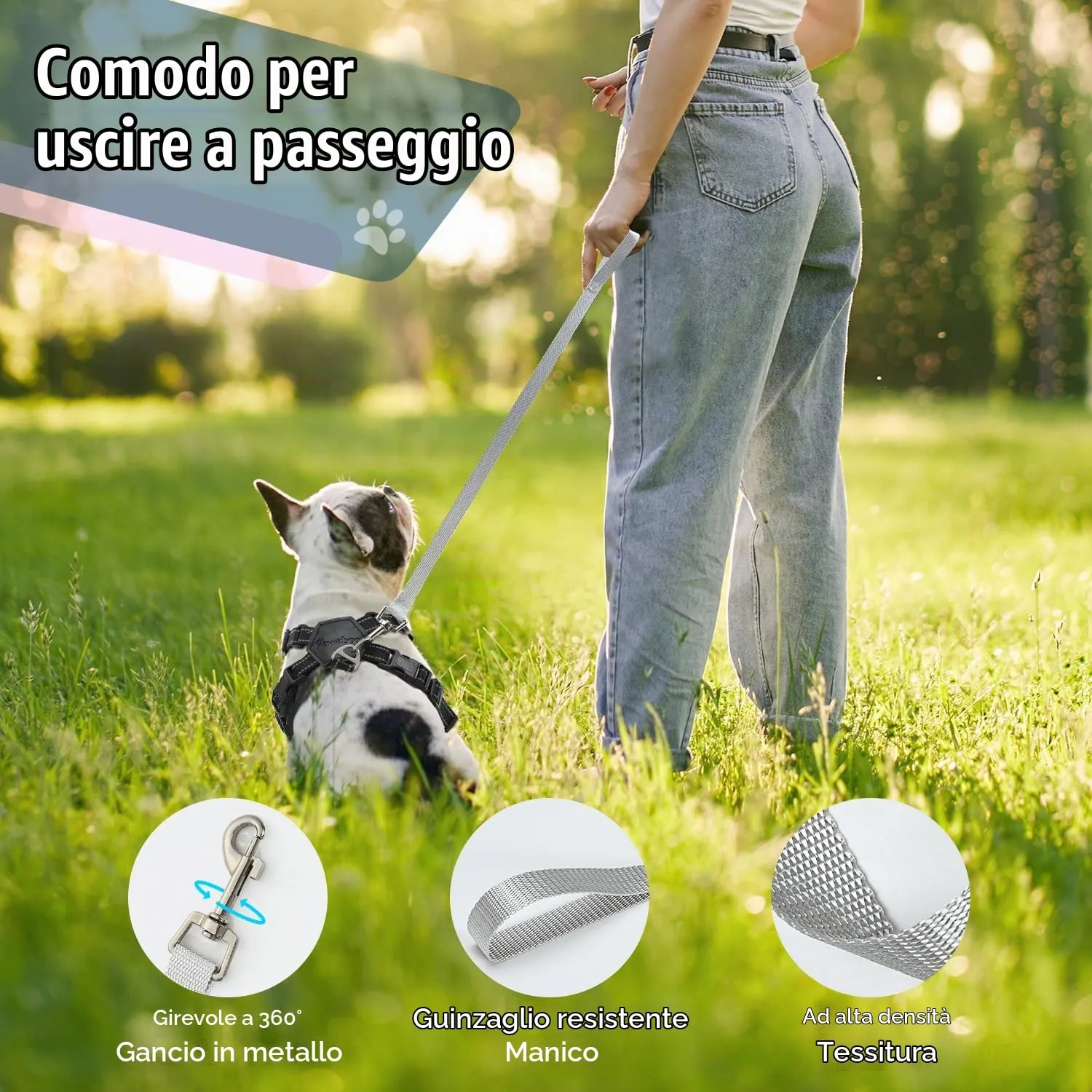 Pawaboo Set Pettorina e Guinzaglio per Cani, Taglia L, Nero - immagine 6