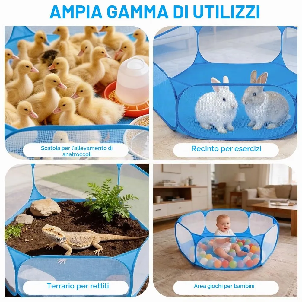 Aomig Recinto Pieghevole per Piccoli Animali con Borsa per il Trasporto, Blu - immagine 7