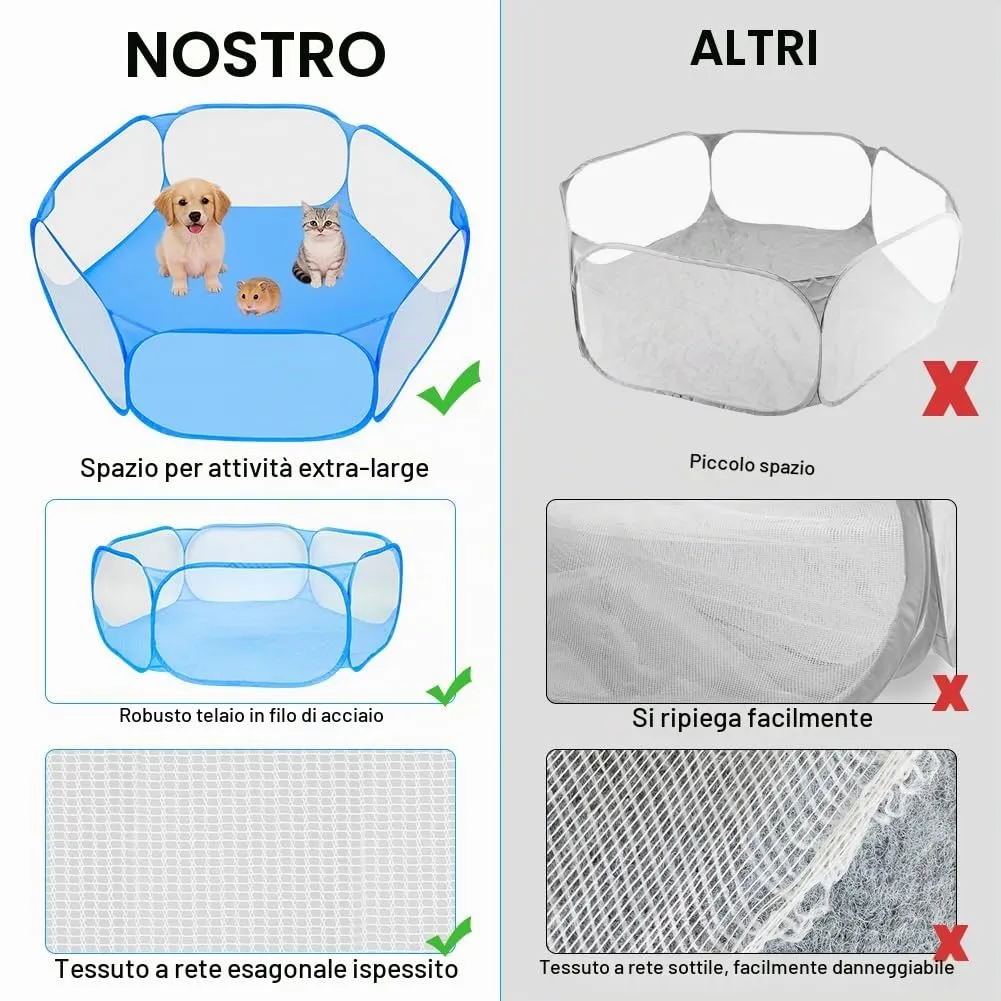 Aomig Recinto Pieghevole per Piccoli Animali con Borsa per il Trasporto, Blu - immagine 8