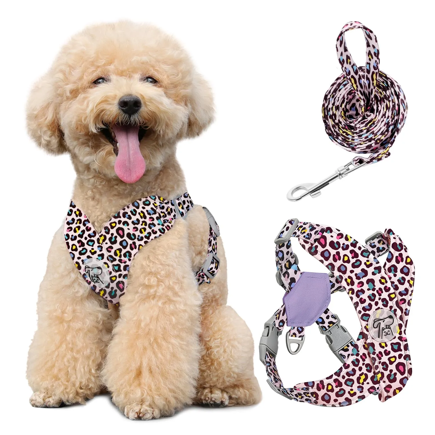 Pawaboo Set di Pettorina e Guinzaglio per Cani di Taglia Piccola, Leopardo Rosa, Taglia M - immagine 1