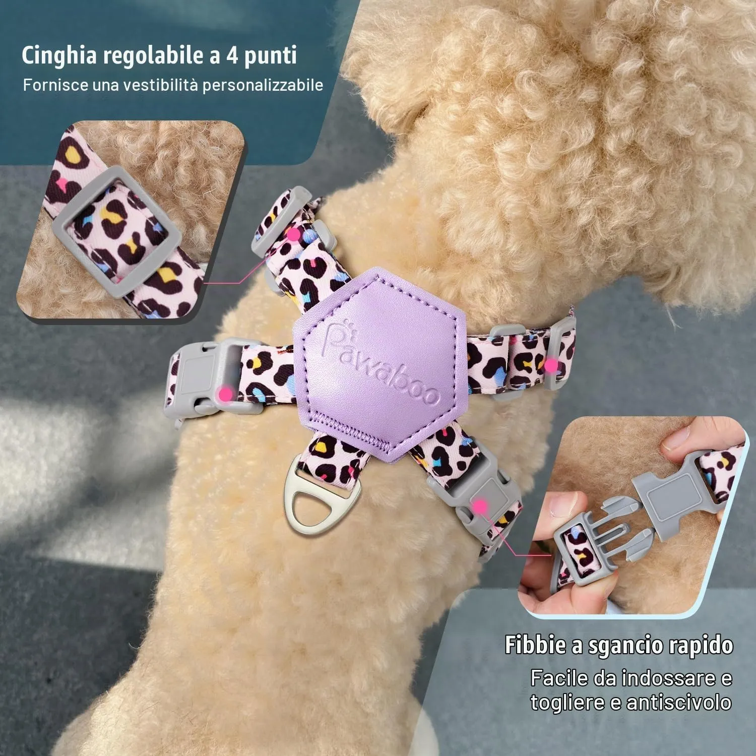 Pawaboo Set di Pettorina e Guinzaglio per Cani di Taglia Piccola, Leopardo Rosa, Taglia M - immagine 4