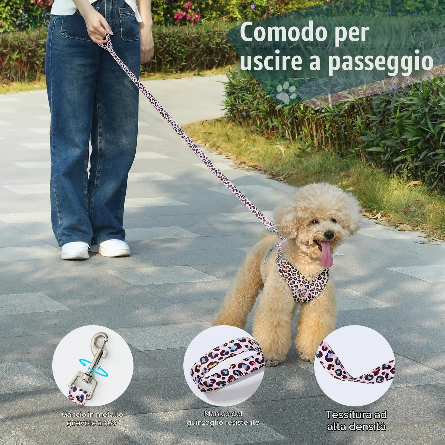 Pawaboo Set di Pettorina e Guinzaglio per Cani di Taglia Piccola, Leopardo Rosa, Taglia M - immagine 6