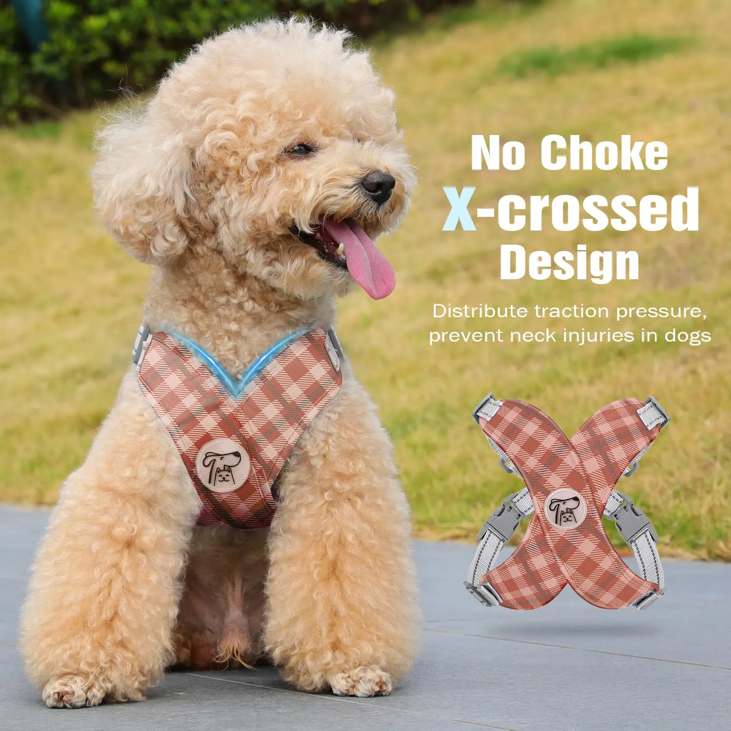 Pawaboo Set di Pettorina e Guinzaglio per Cani di Taglia Piccola e Media, Cachi Plaid, Taglia M - immagine 3