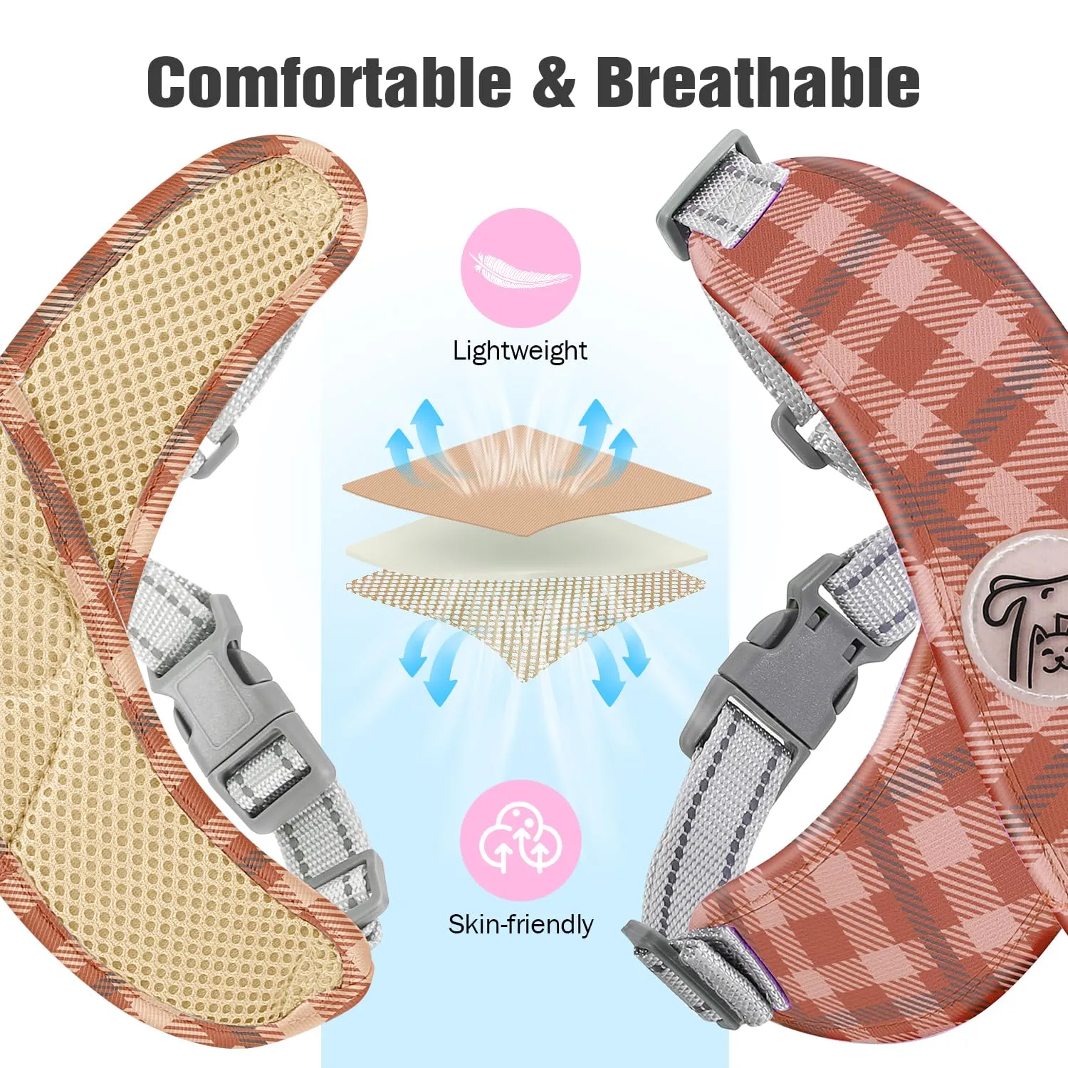 Pawaboo Set di Pettorina e Guinzaglio per Cani di Taglia Piccola e Media, Cachi Plaid, Taglia M - immagine 5