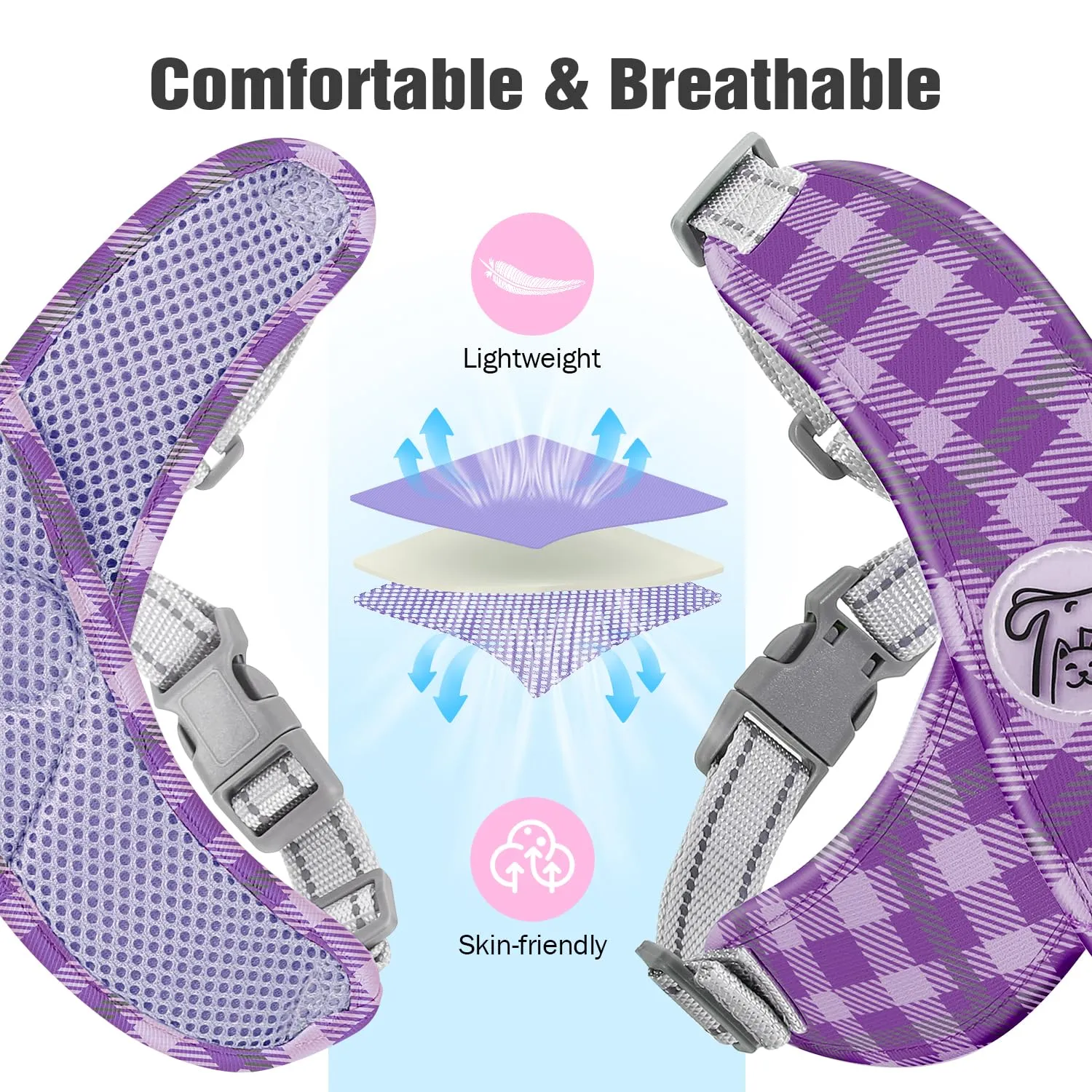 Pawaboo Set di Pettorina e Guinzaglio per Cani di Taglia Piccola e Media, Viola Plaid, Taglia M - immagine 5