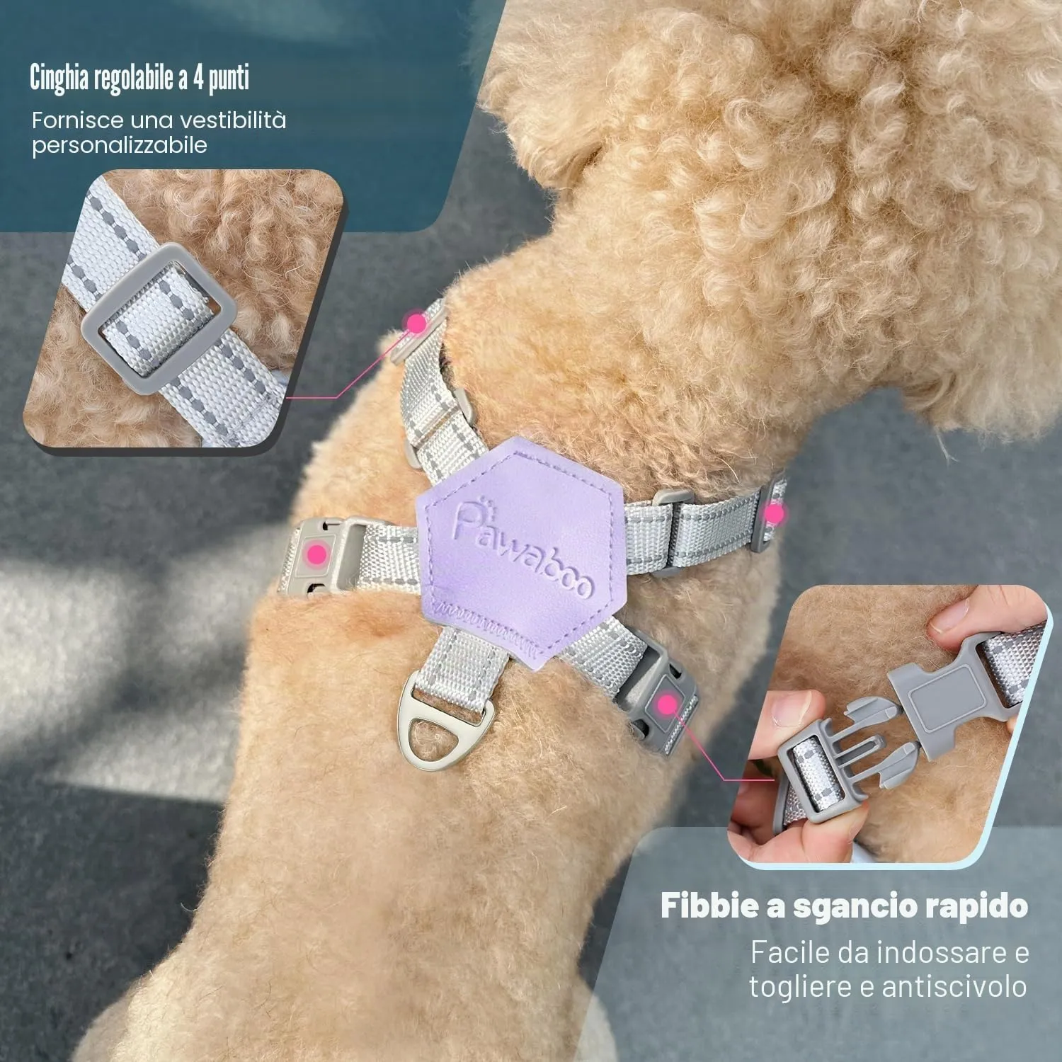 Pawaboo Set di pettorina e guinzaglio per cani di taglia S - immagine 4
