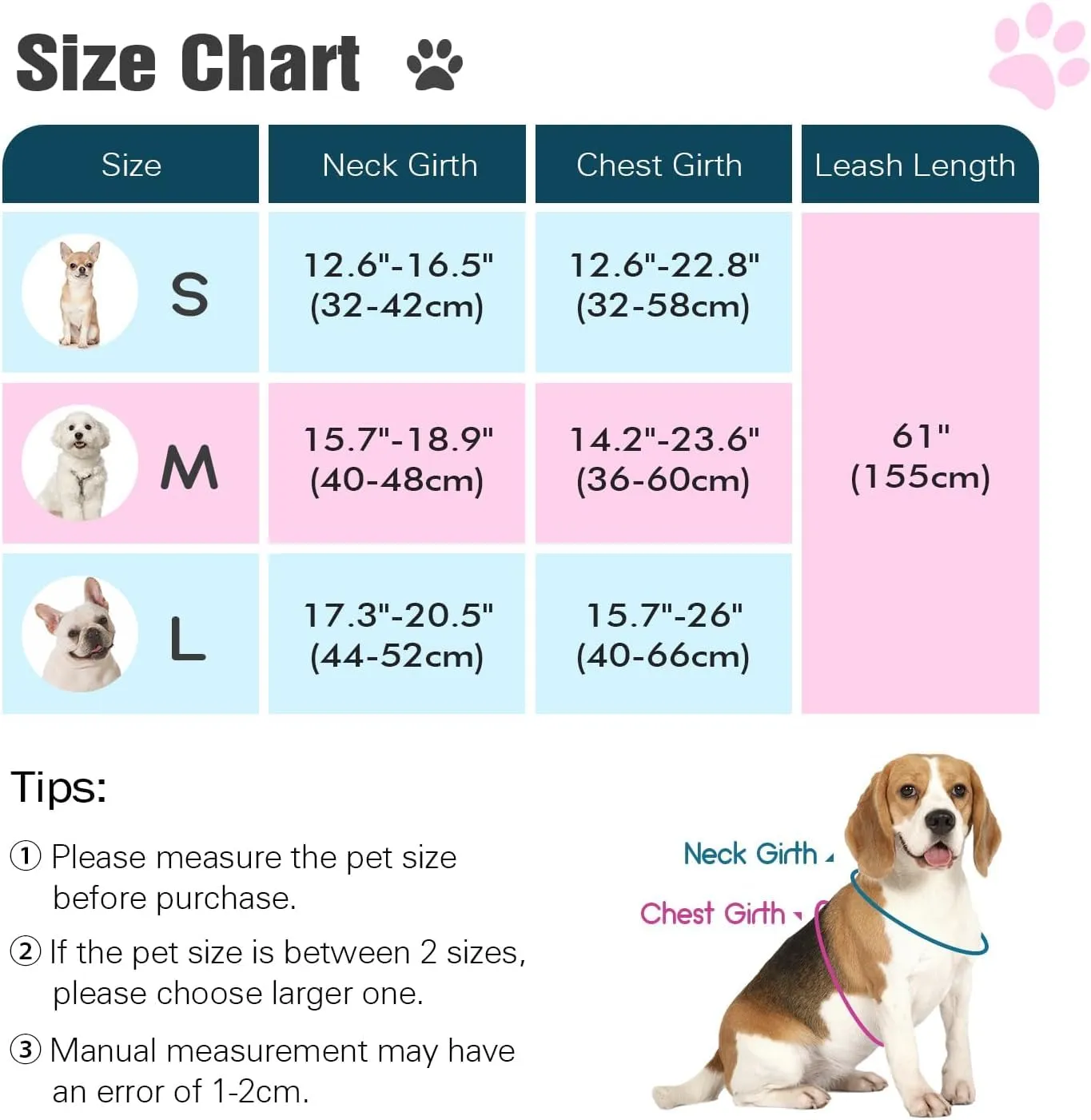 Pawaboo Set di Pettorina e Guinzaglio per Cani di Taglia Piccola, Margherita Rosa, M - immagine 2