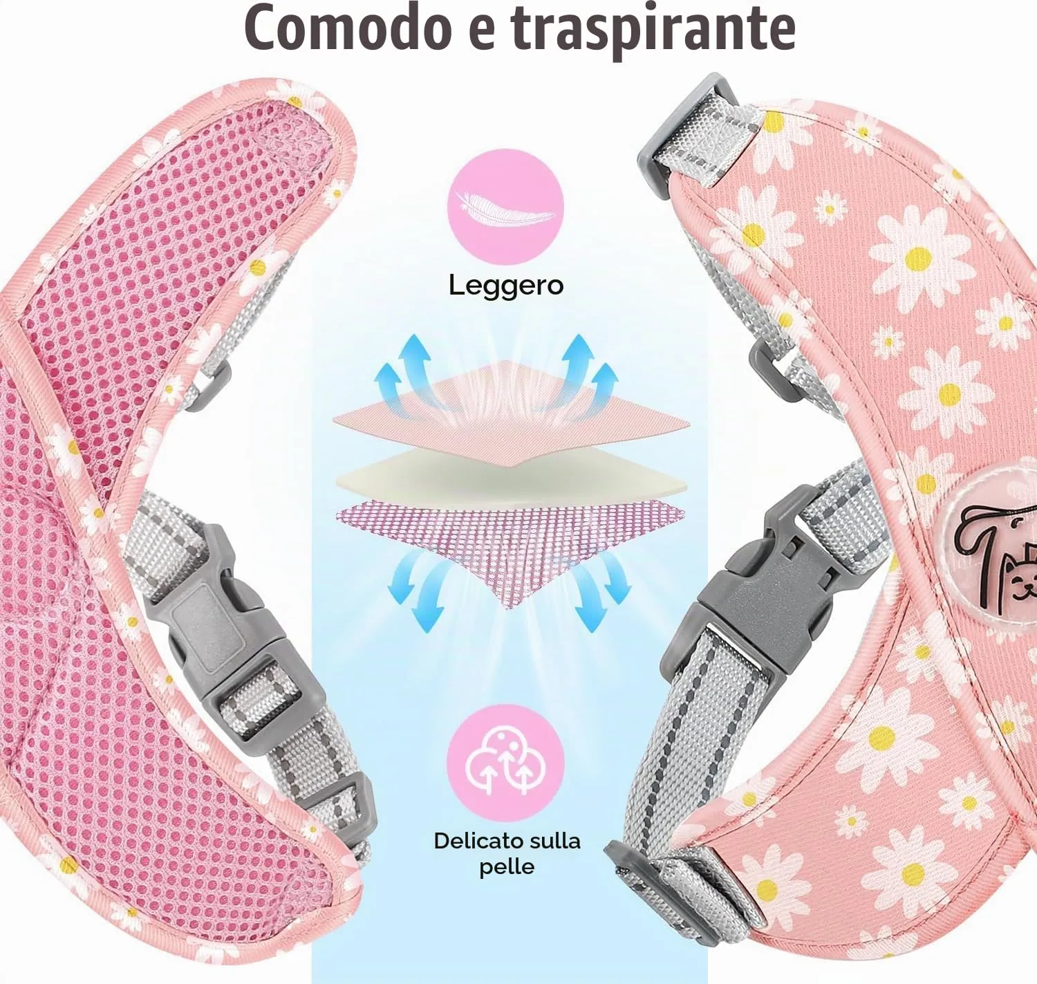Pawaboo Set di Pettorina e Guinzaglio per Cani di Taglia Piccola, Margherita Rosa, M - immagine 5