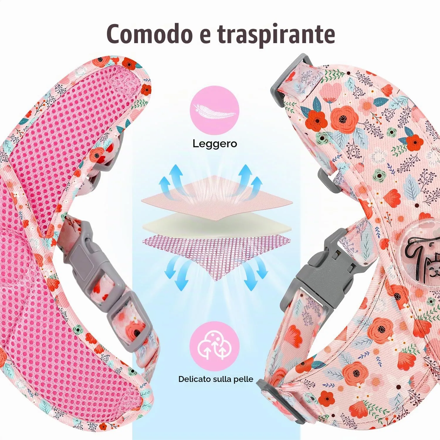 Pawaboo Set di pettorina e guinzaglio per cani di taglia piccola, Fiori Rosa, Taglia M - immagine 5