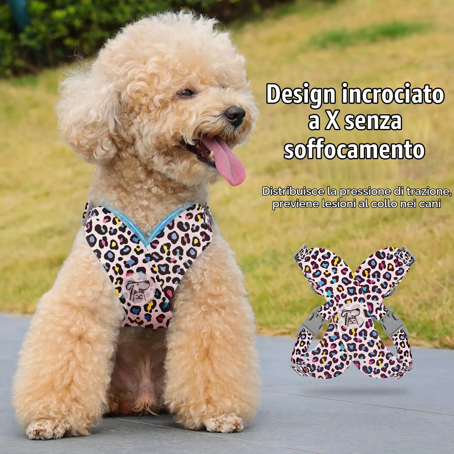 Pawaboo Set di Pettorina e Guinzaglio per Cani, Taglia S, Leopardo Rosa - immagine 3