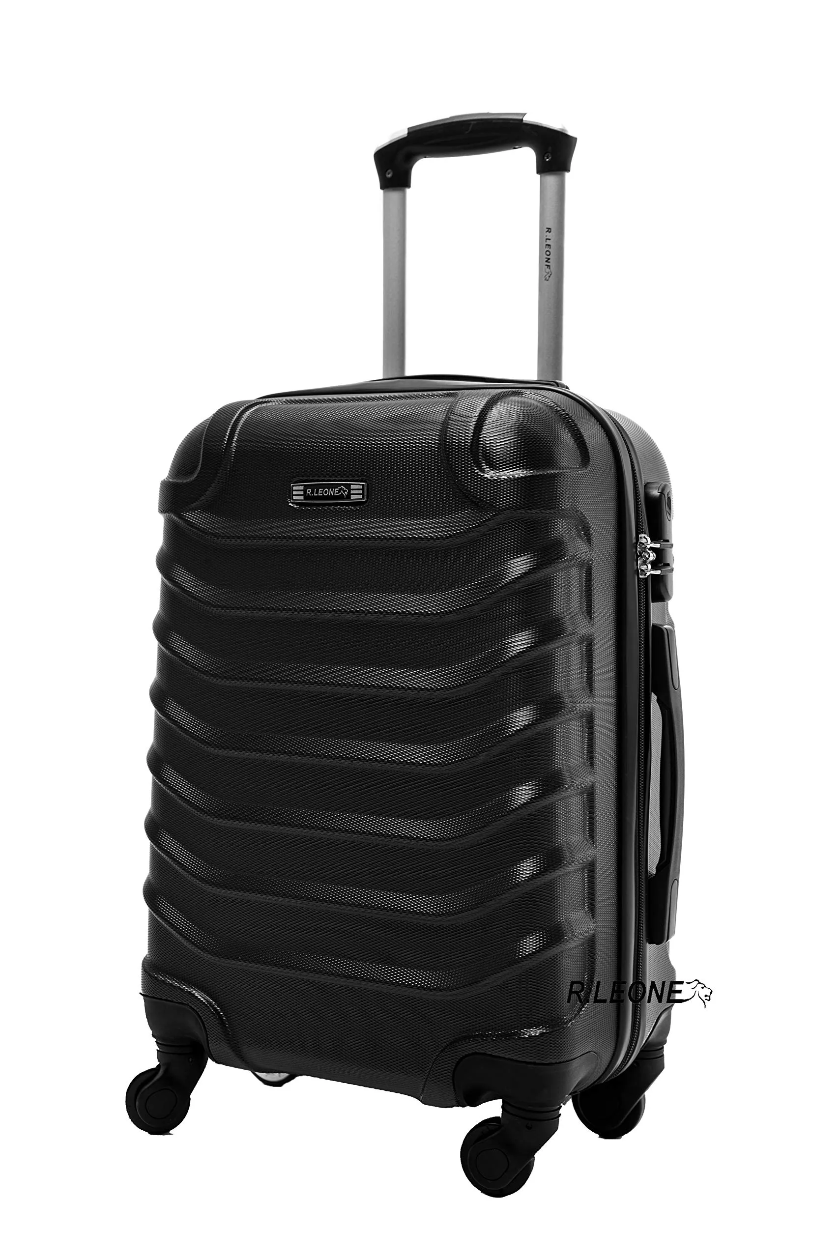 R.Leone Valigia Trolley Bagaglio a Mano 55x40x20 cm ABS Ultraleggero 4 Ruote Rimovibili 20263N Nero - immagine 1