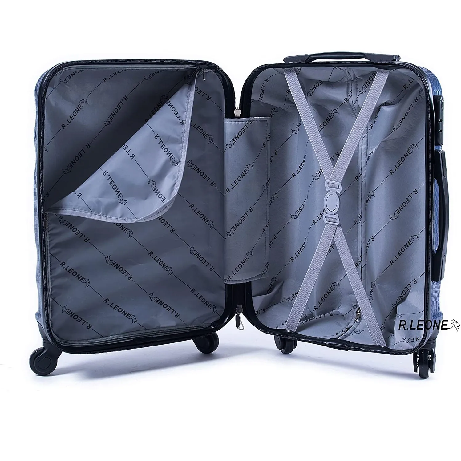 R.Leone Valigia Trolley Bagaglio a Mano 55x40x20 cm ABS Ultraleggero 4 Ruote Rimovibili 20263N Nero - immagine 7