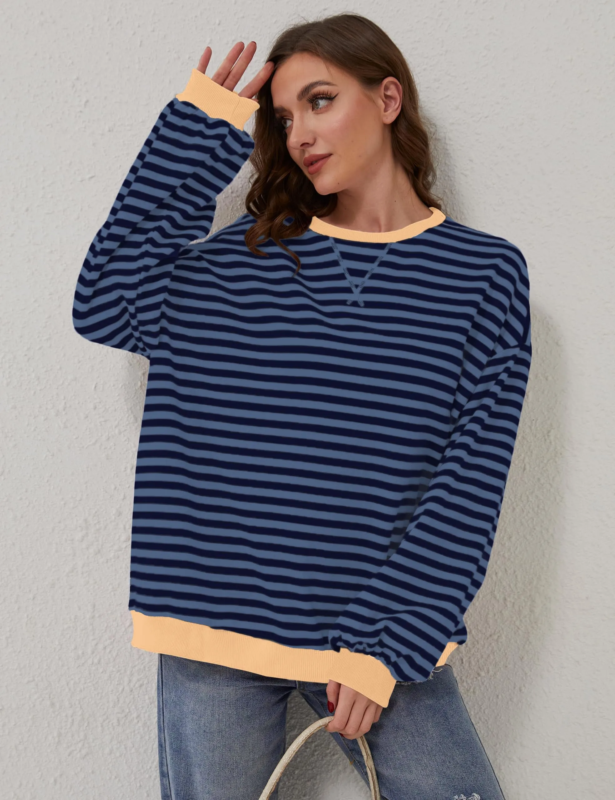 DUOEASE Felpa Donna Oversize a Righe Manica Lunga - immagine 3