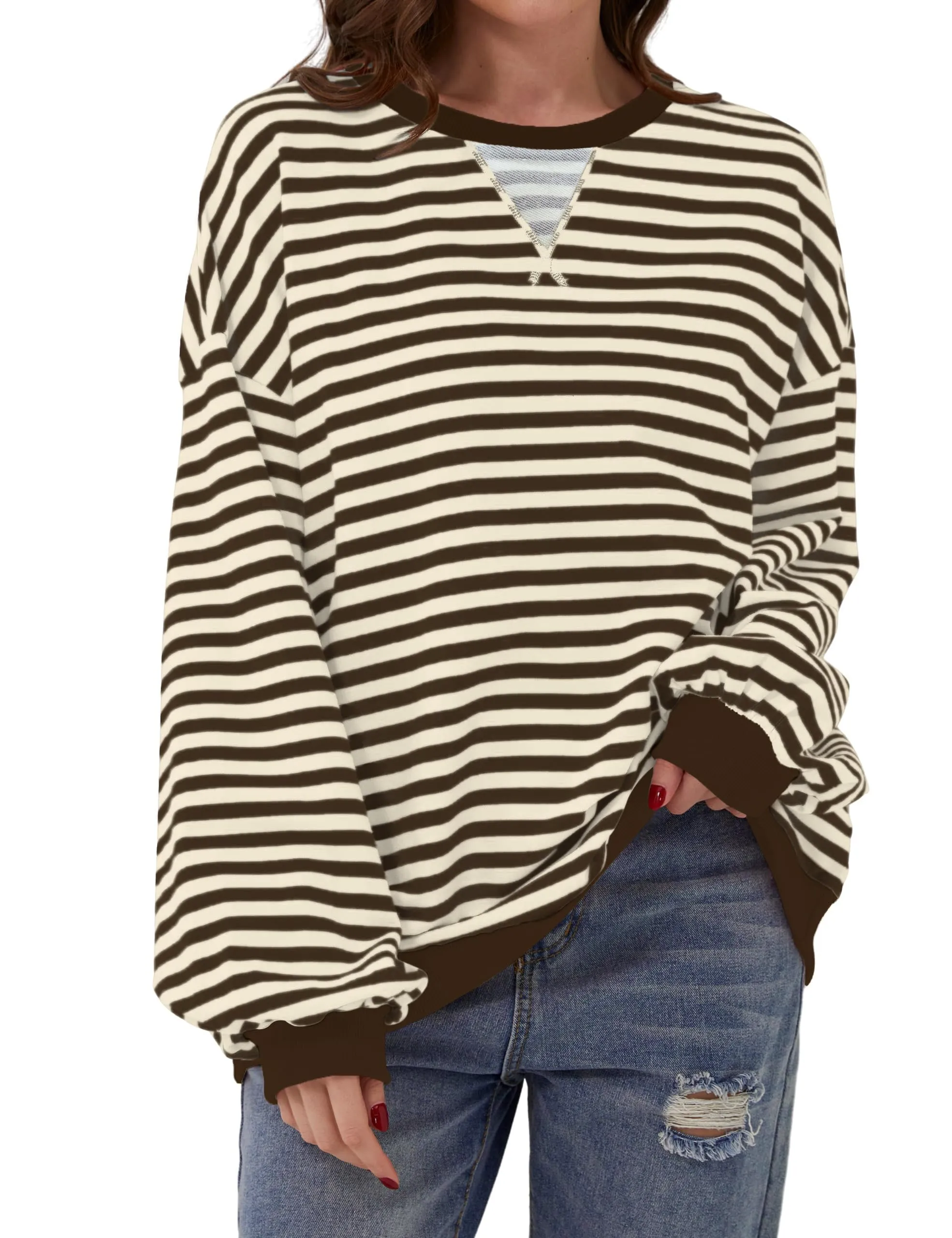 DUOEASE Felpa Donna Oversize a Righe Manica Lunga - immagine 1