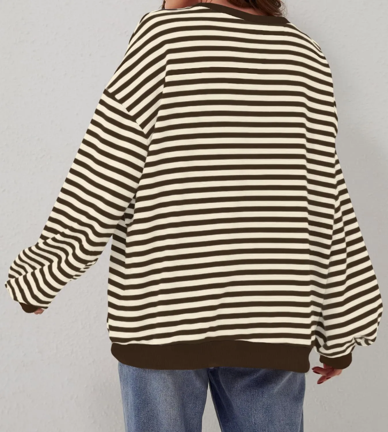 DUOEASE Felpa Donna Oversize a Righe Manica Lunga - immagine 3