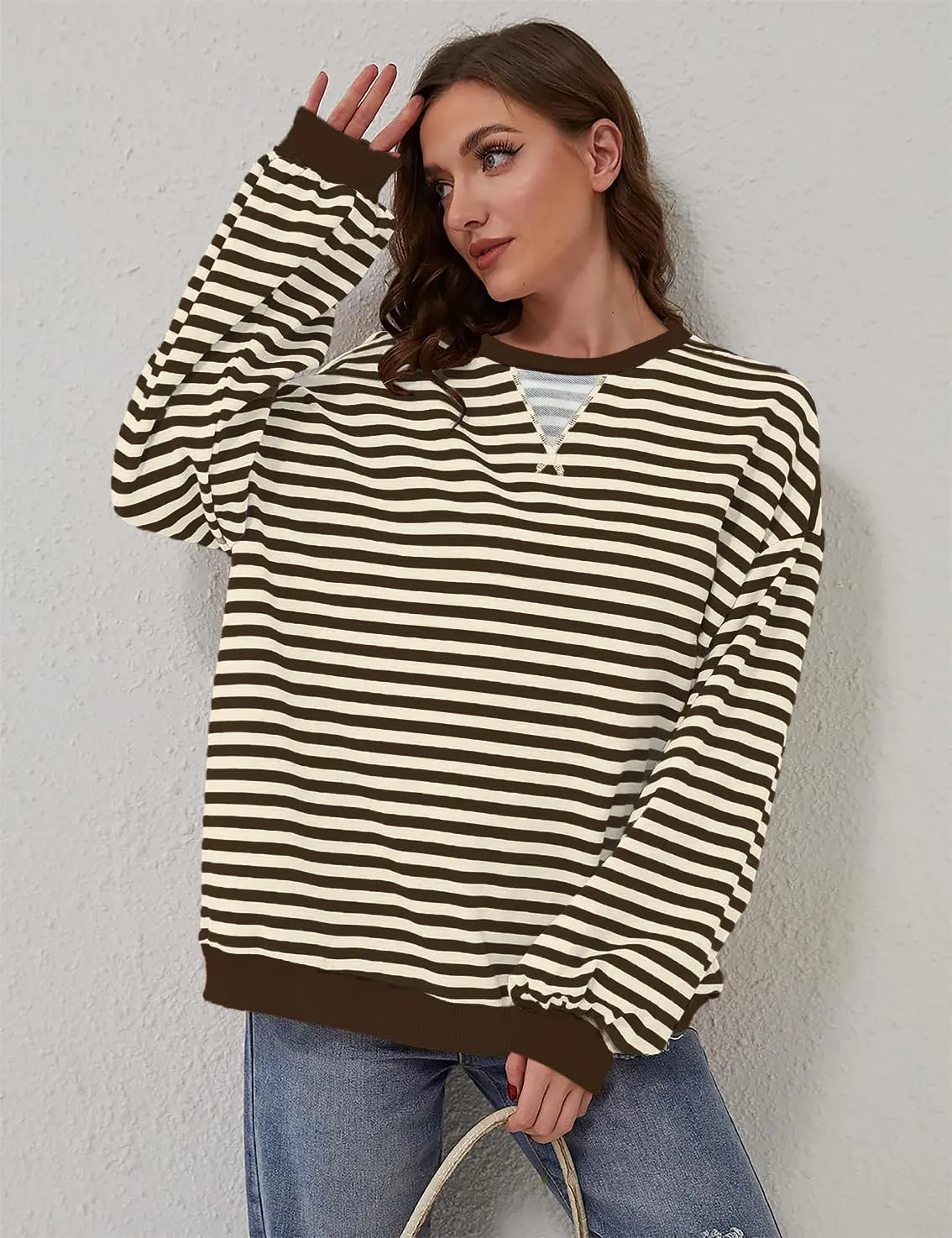 DUOEASE Felpa Donna Oversize a Righe Manica Lunga - immagine 5