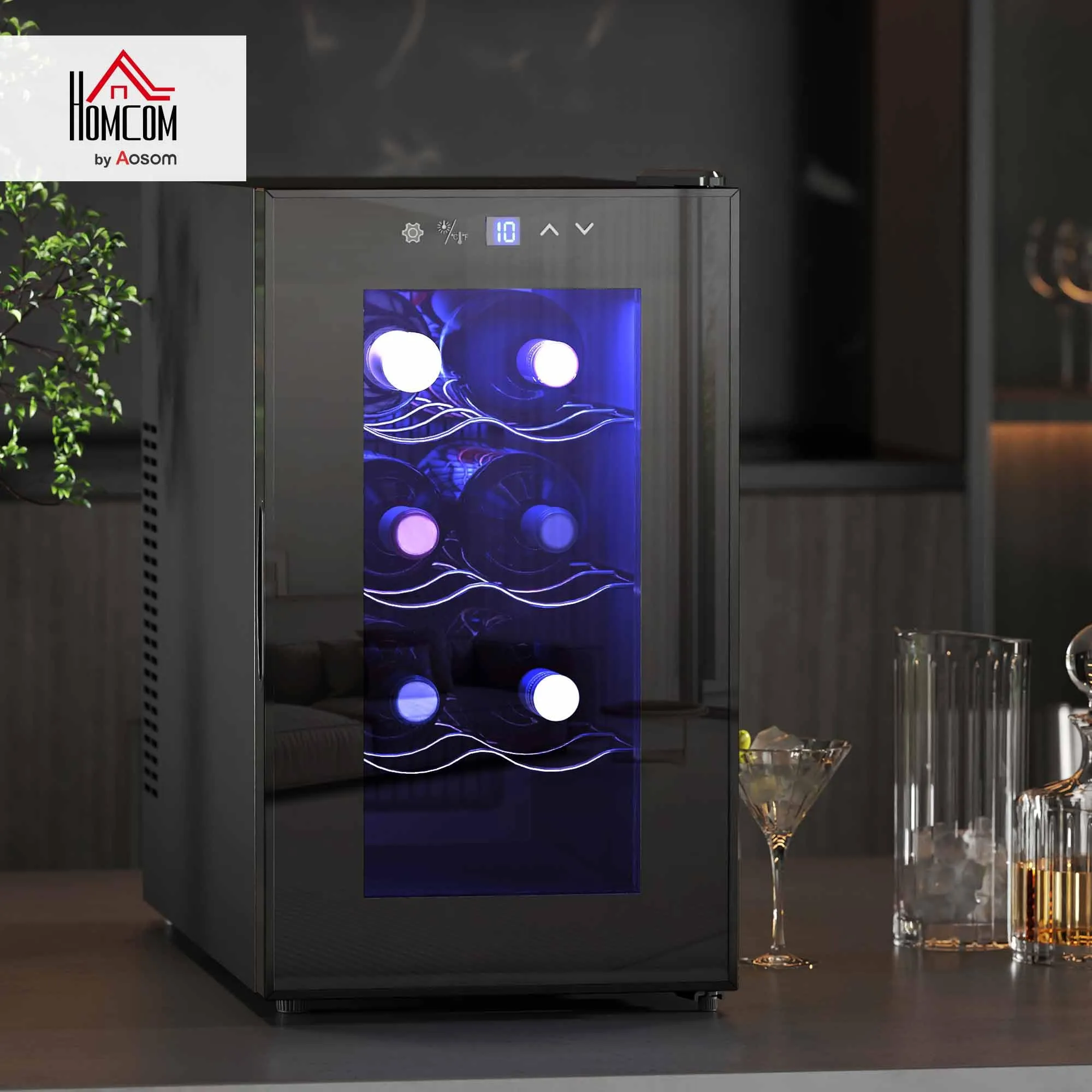 HOMCOM Cantinetta Vino Refrigerata 8 Bottiglie 21L Touch Nero - immagine 2