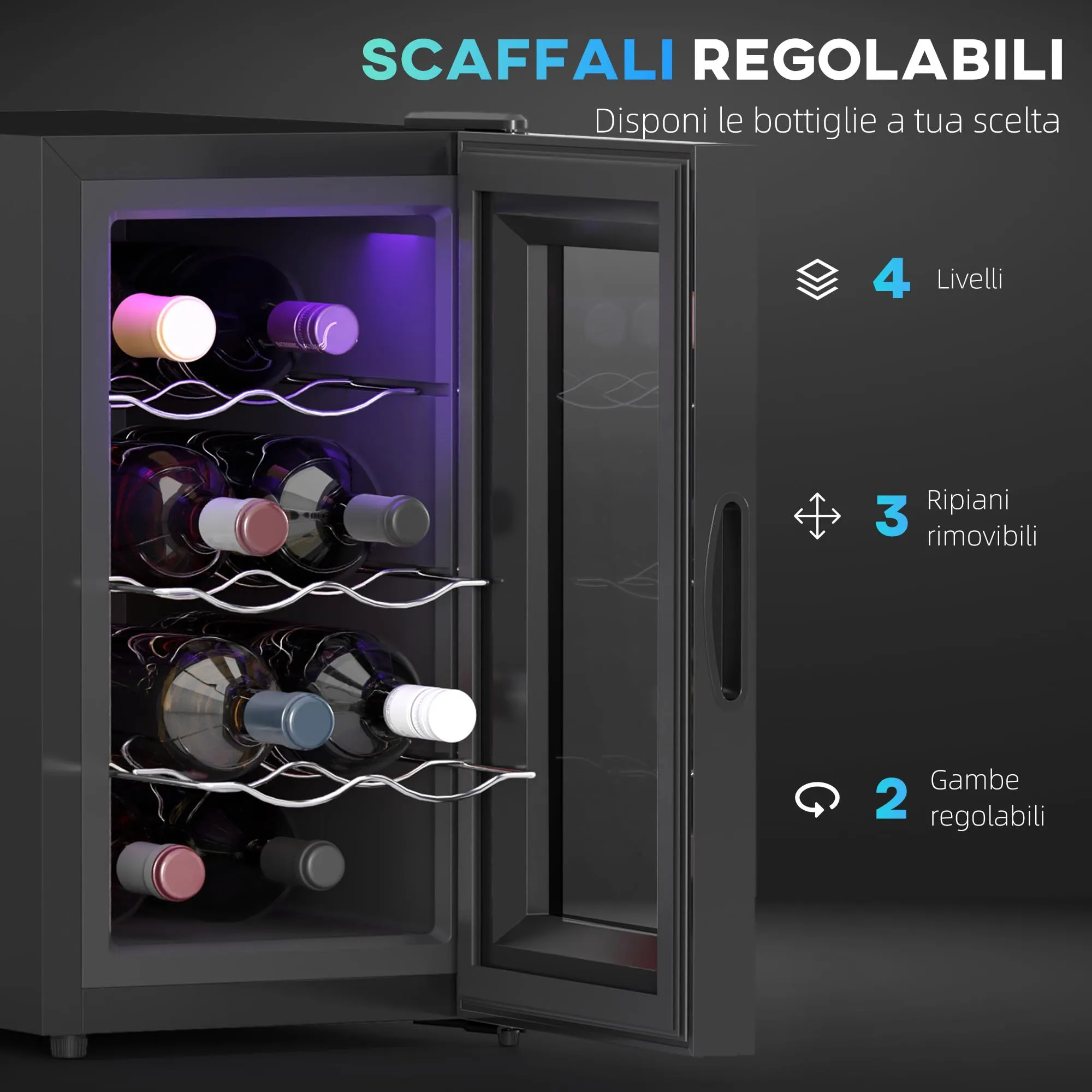 HOMCOM Cantinetta Vino Refrigerata 8 Bottiglie 21L Touch Nero - immagine 5