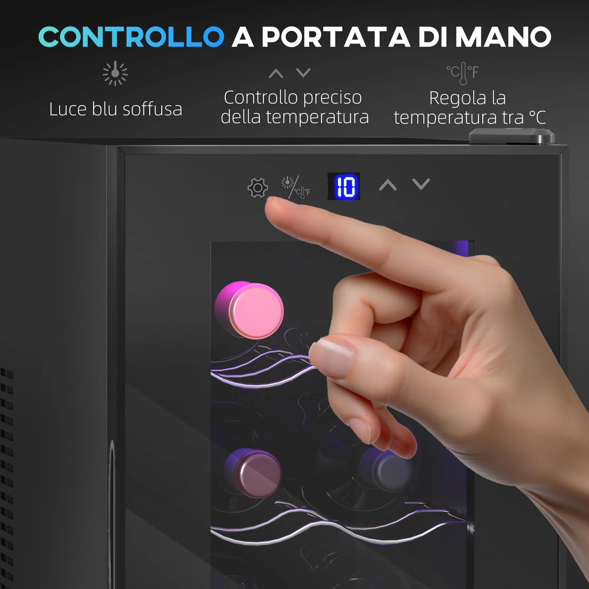 HOMCOM Cantinetta Vino Refrigerata 8 Bottiglie 21L Touch Nero - immagine 6