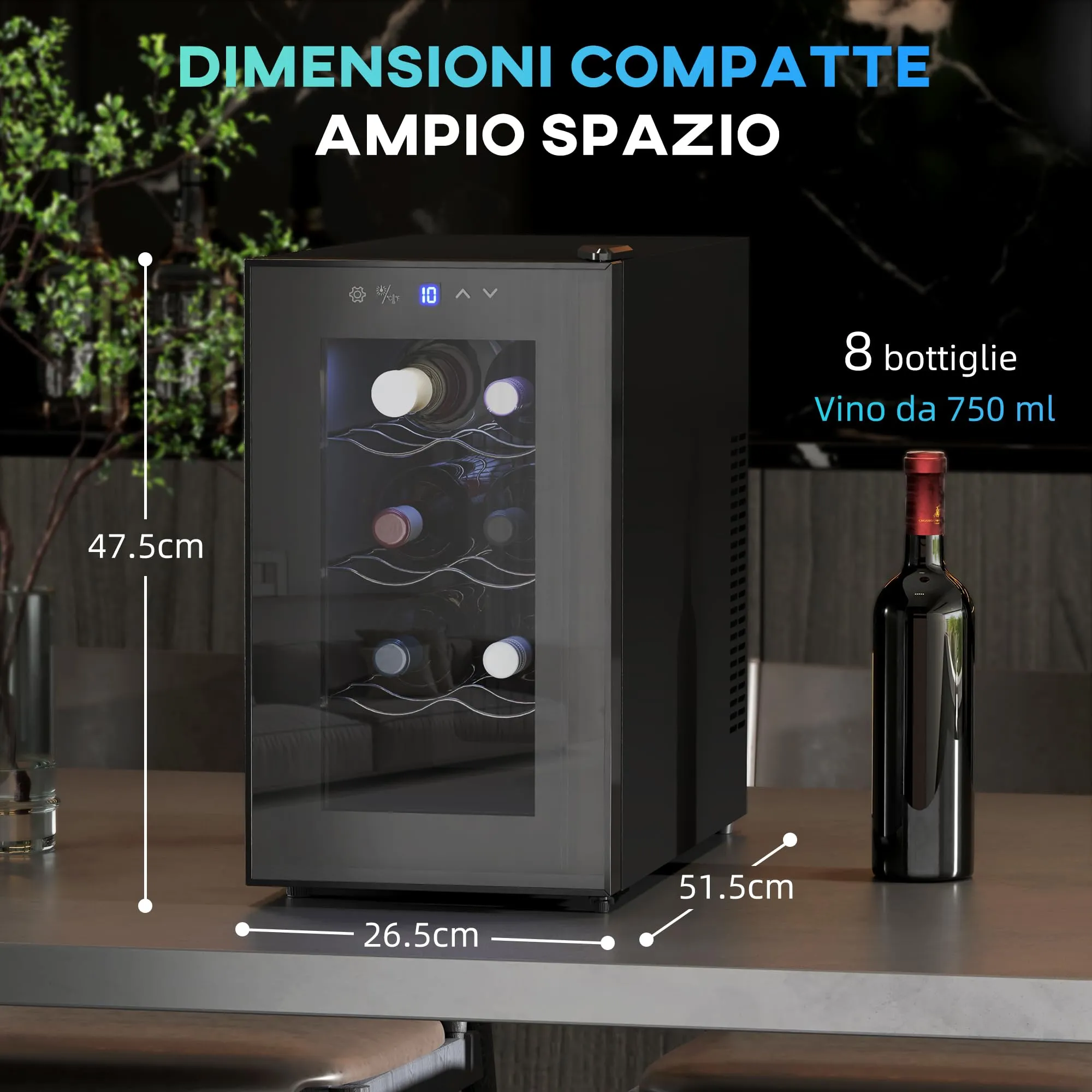 HOMCOM Cantinetta Vino Refrigerata 8 Bottiglie 21L Touch Nero - immagine 7