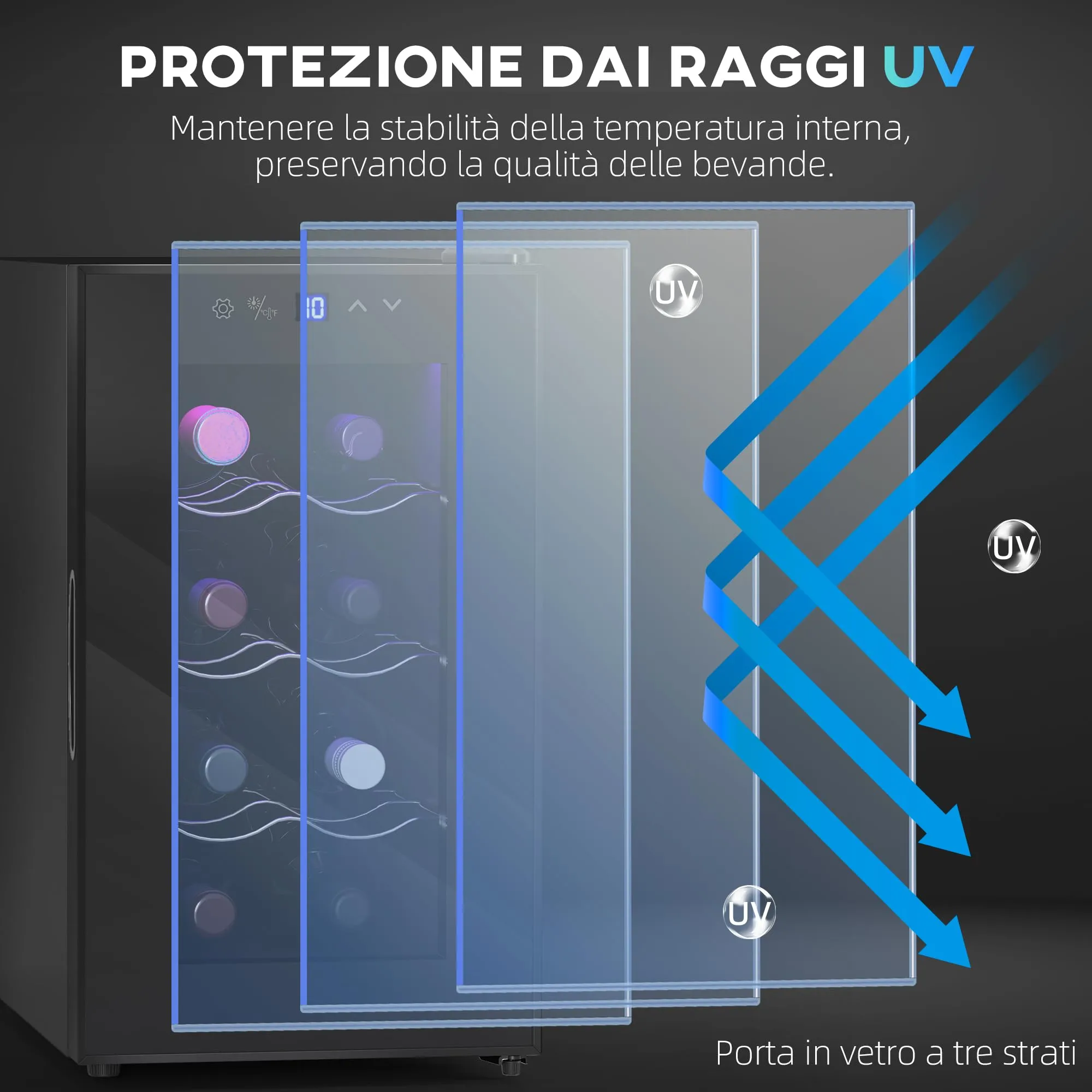 HOMCOM Cantinetta Vino Refrigerata 8 Bottiglie 21L Touch Nero - immagine 8
