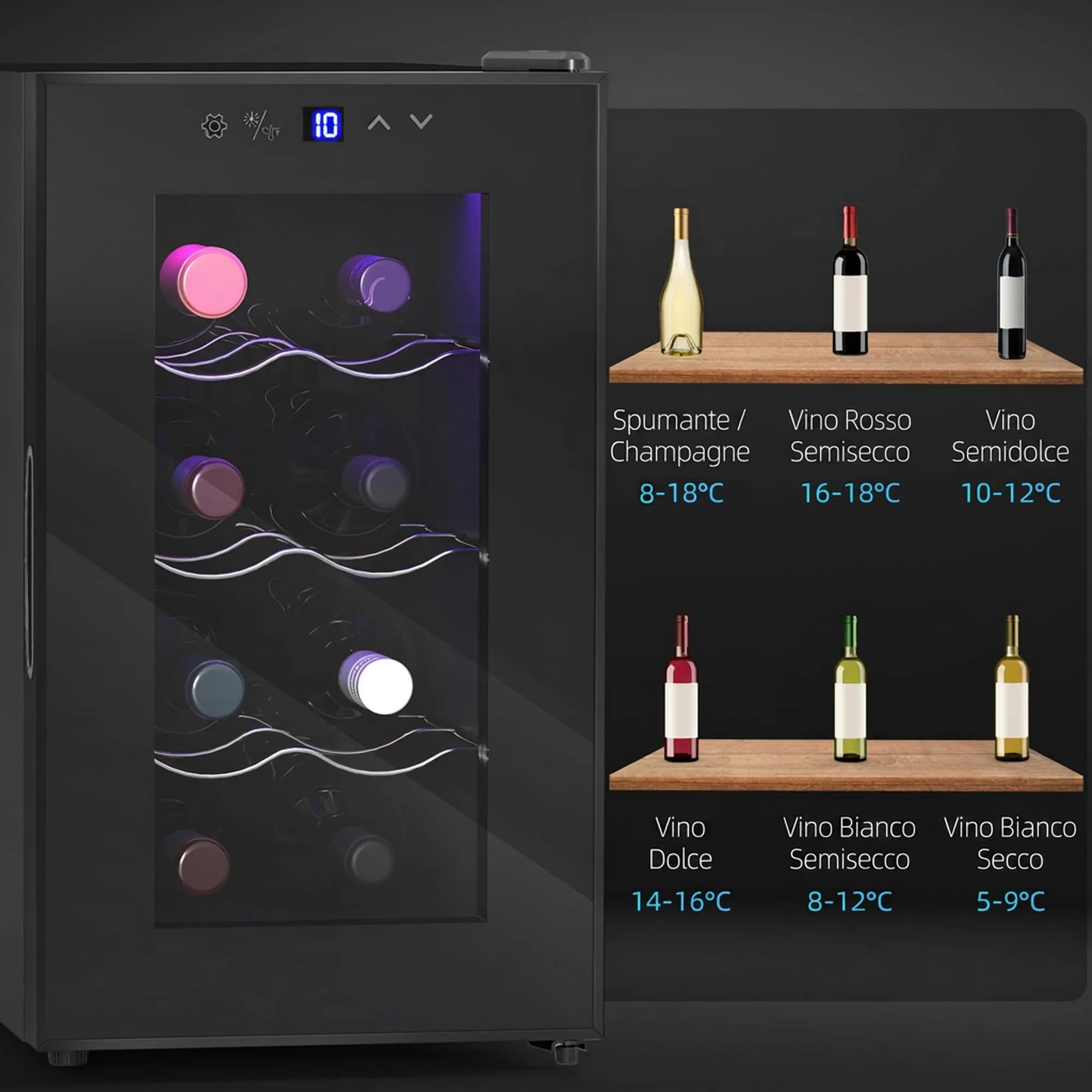 HOMCOM Cantinetta Vino Refrigerata 8 Bottiglie 21L Touch Nero - immagine 9