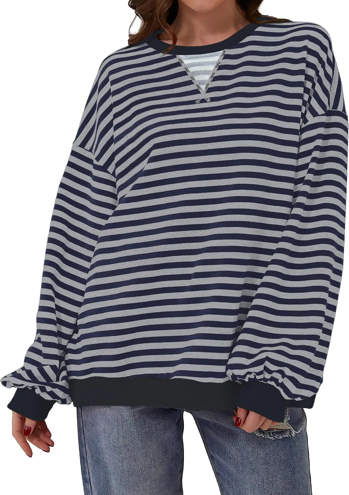 DUOEASE Felpa Donna Oversize a Righe Manica Lunga - immagine 4