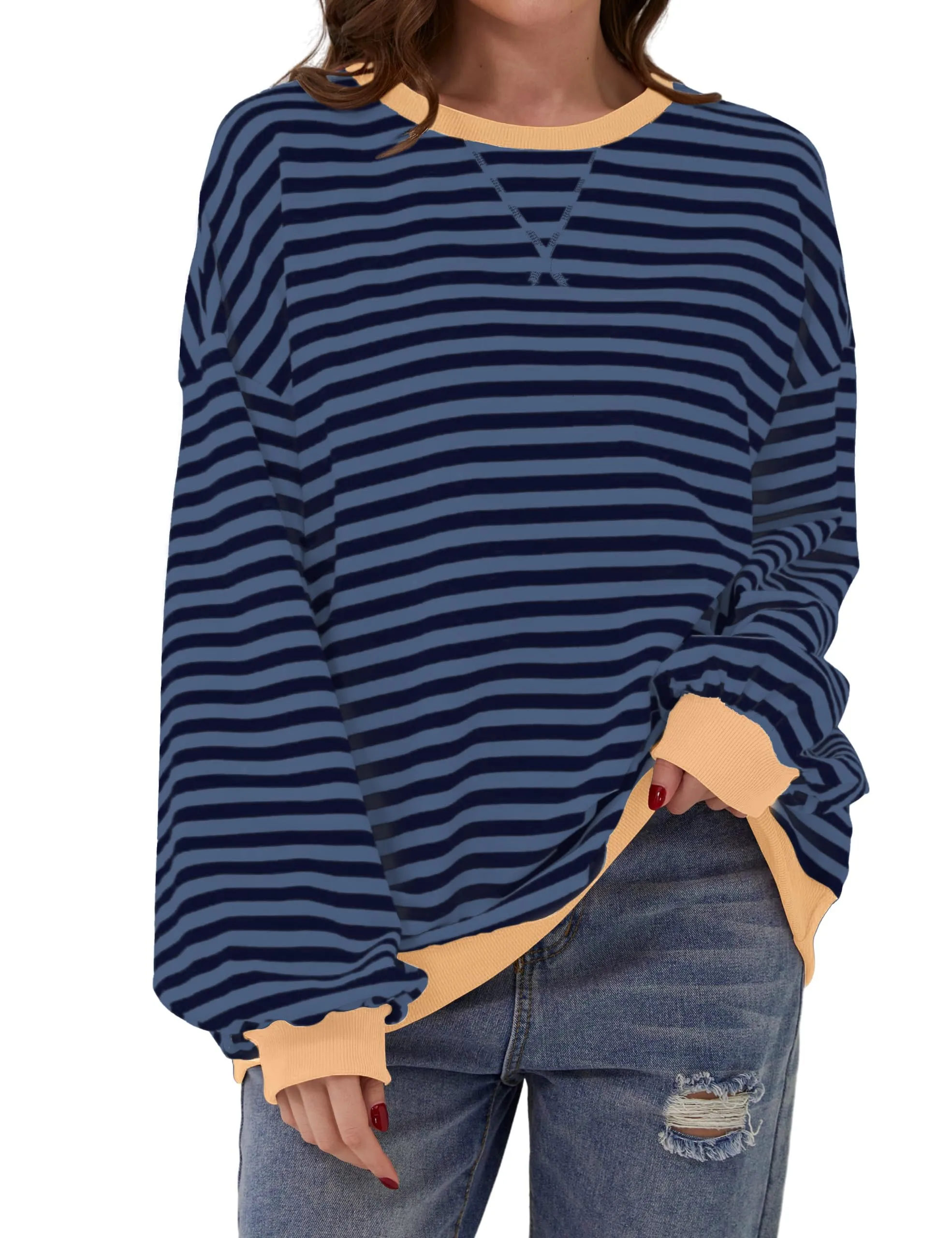 DUOEASE Felpa Donna Oversize a Righe Manica Lunga - immagine 1