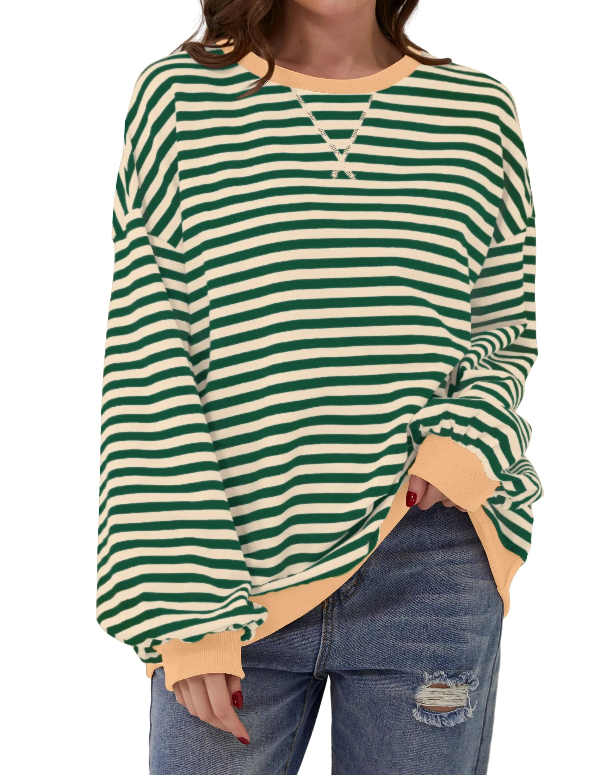 DUOEASE Felpa Donna Oversize a Righe Manica Lunga - immagine 1