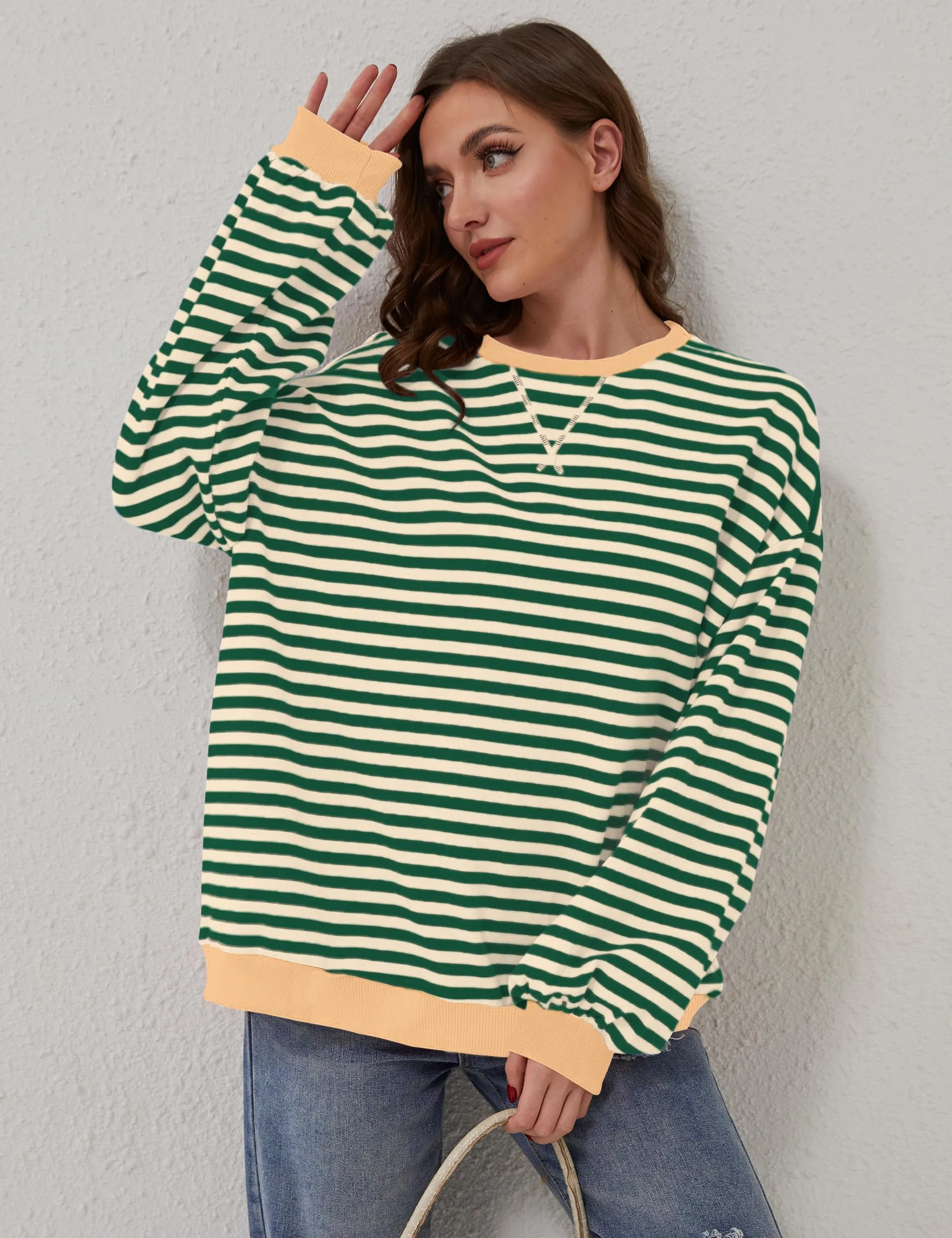 DUOEASE Felpa Donna Oversize a Righe Manica Lunga - immagine 2