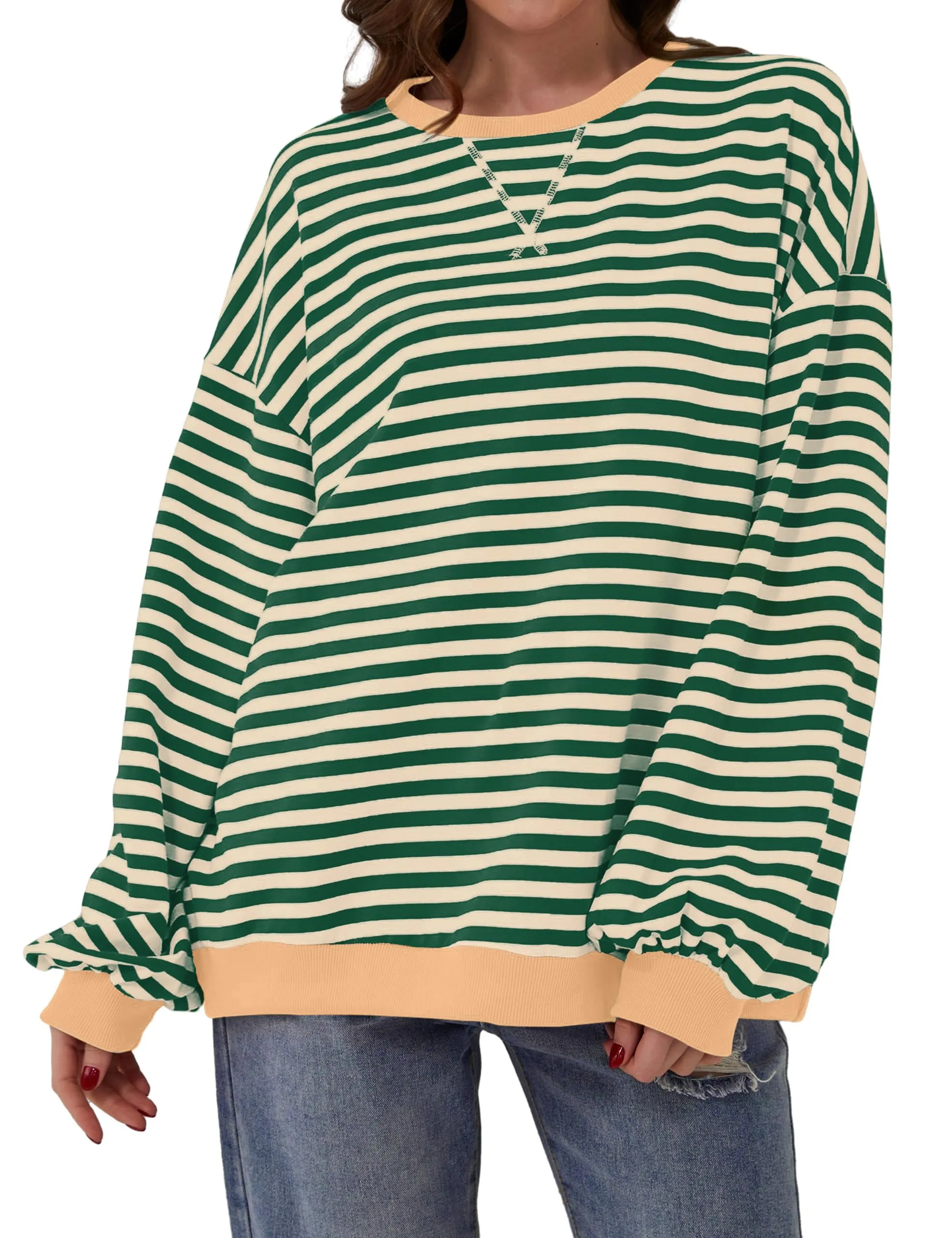 DUOEASE Felpa Donna Oversize a Righe Manica Lunga - immagine 4
